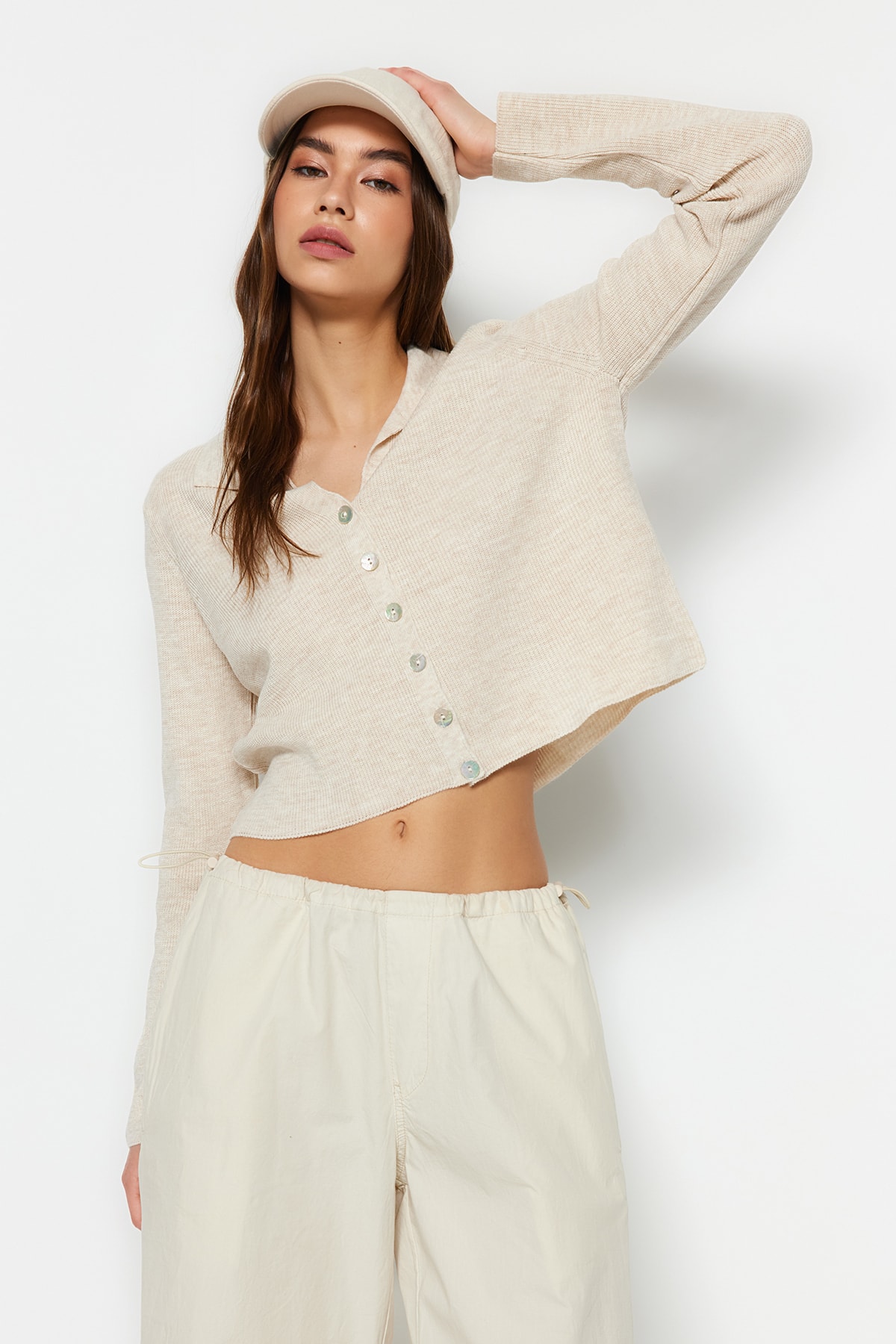 Trendyol Stone Crop Basic Knitwear Cardigan