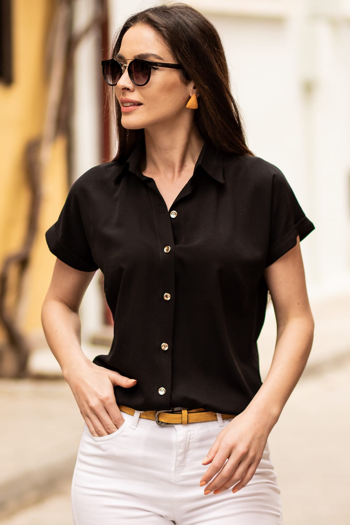 armonika Women's Black Short Sleeve Shirt