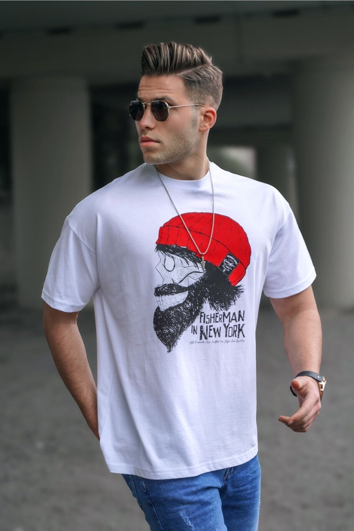 Levně Madmext Men's Patterned White T-Shirt 5361