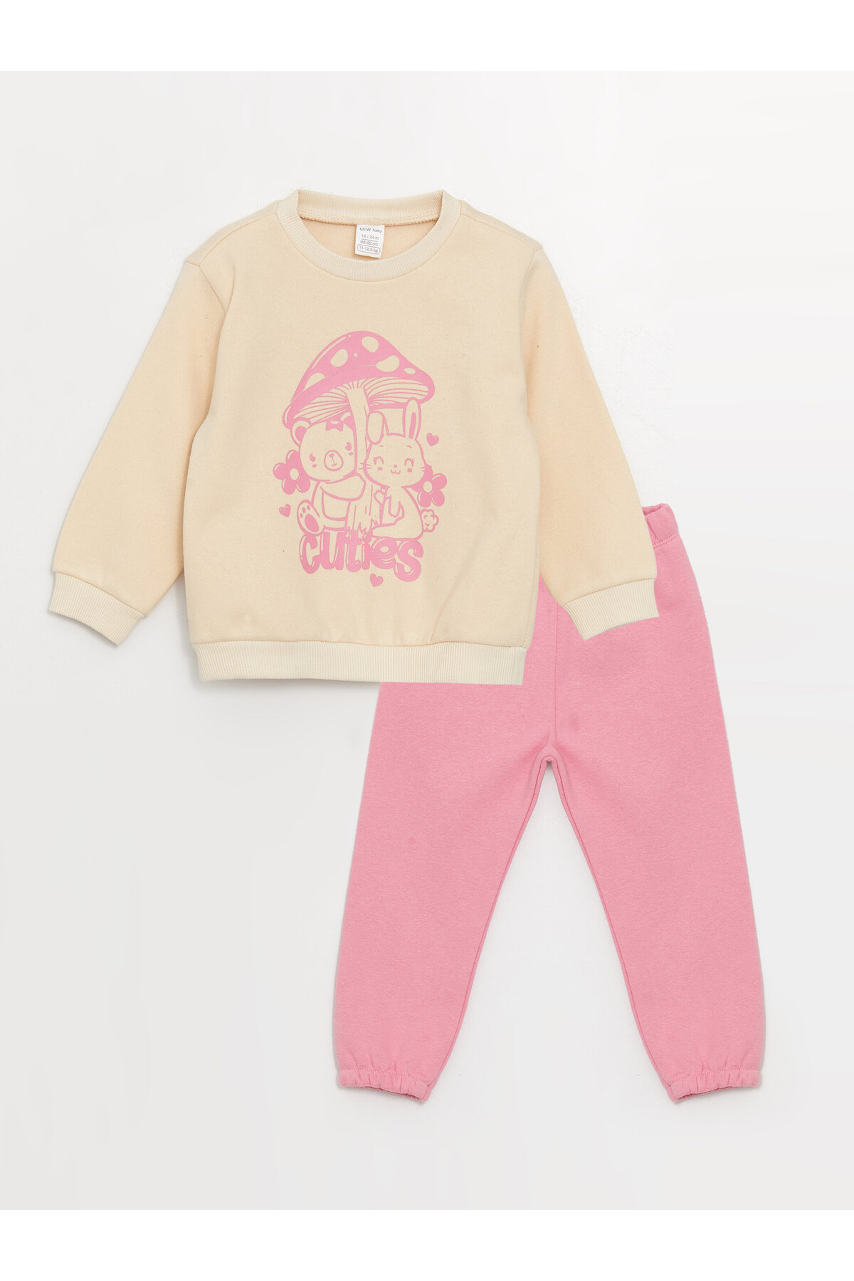 LC Waikiki Crew Neck Long Sleeve Printed Baby Girl's Sweatshirt And Tracksuit Bottoms 2-Pair Set