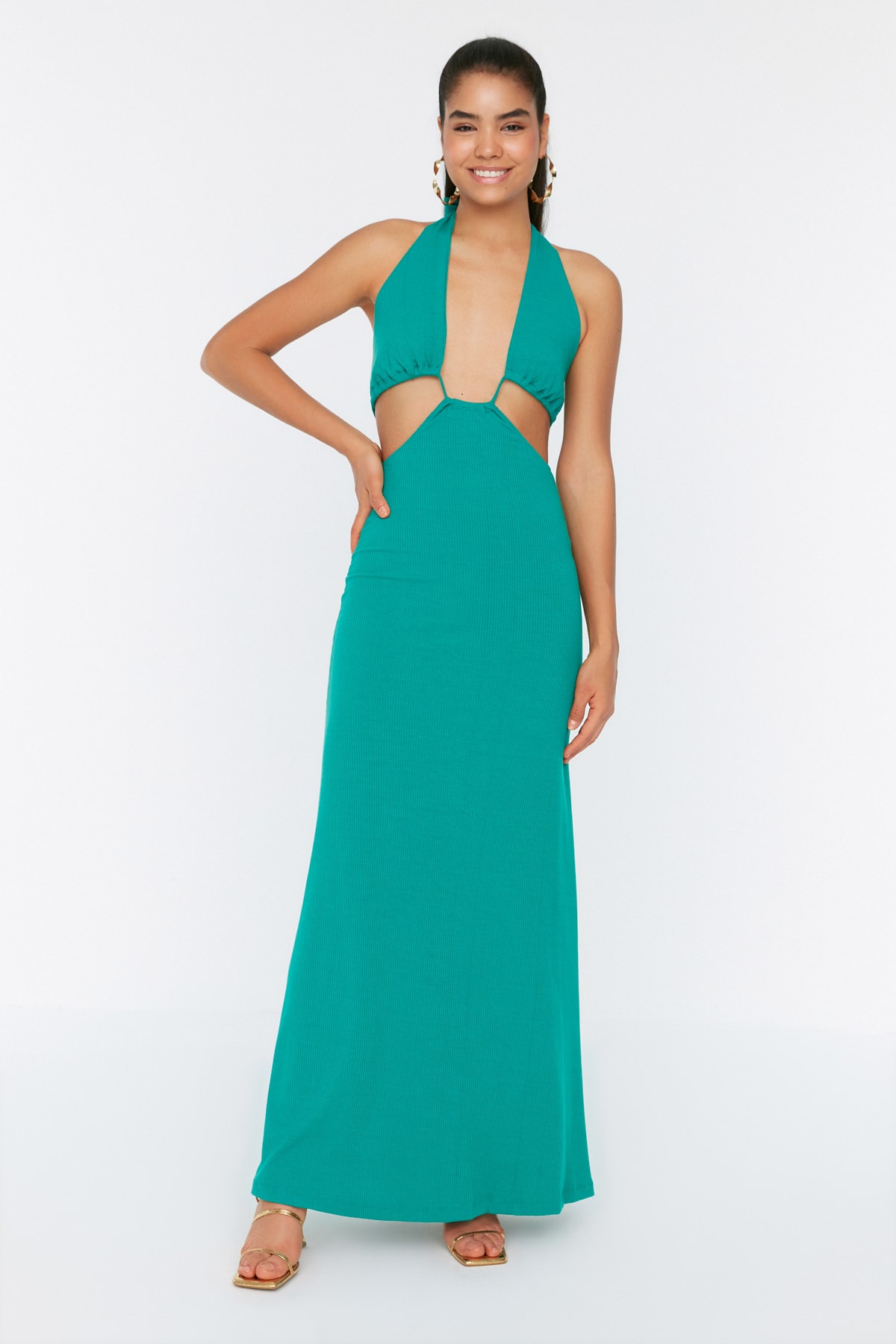 Trendyol Green Ruffle Detailed Evening Dress & Graduation Dress