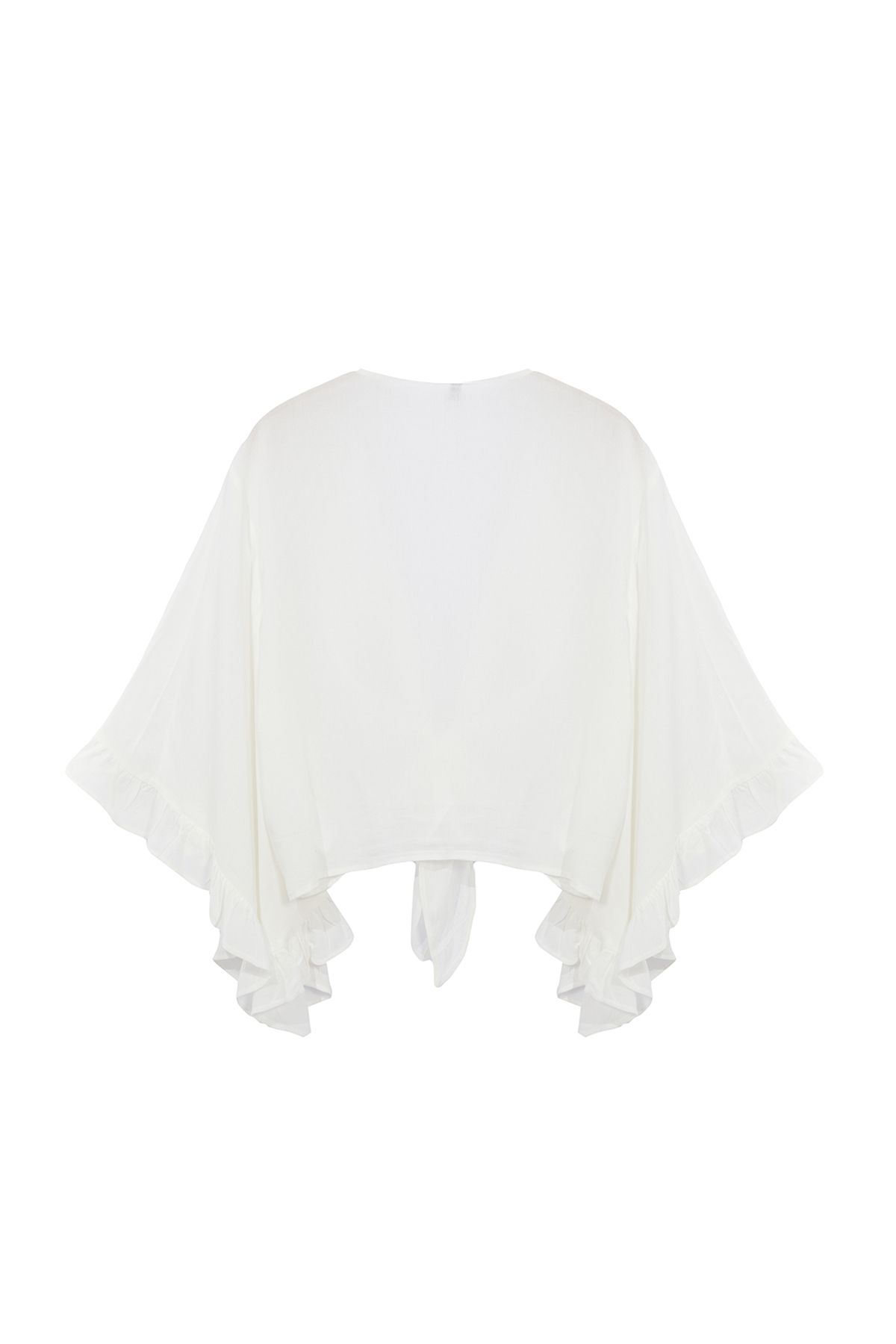 Trendyol Curve Ecru Crop Sleeve Ruffle Flounce Double Breasted Neck Beach Wear Blouse