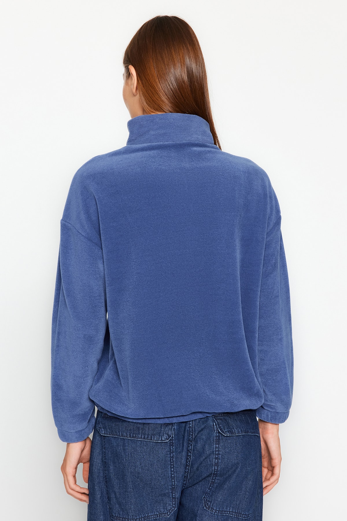 Trendyol Indigo Fermo detaliate Fleece de bază tricotate tricou