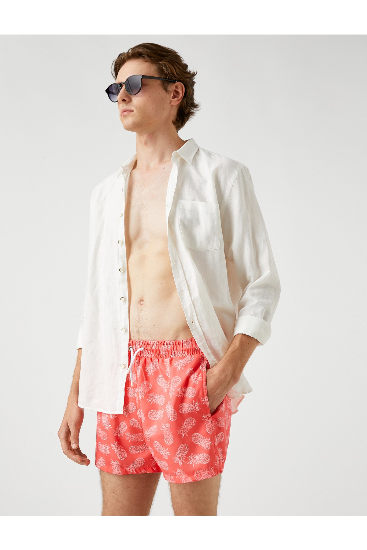 Koton Swimsuit Shorts Pineapple Printed, Pockets, Tie Waist