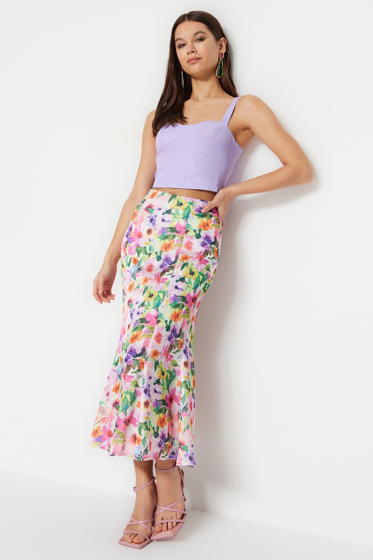 Levně Trendyol Multicolored Floral Patterned Maxi Length Woven Skirt