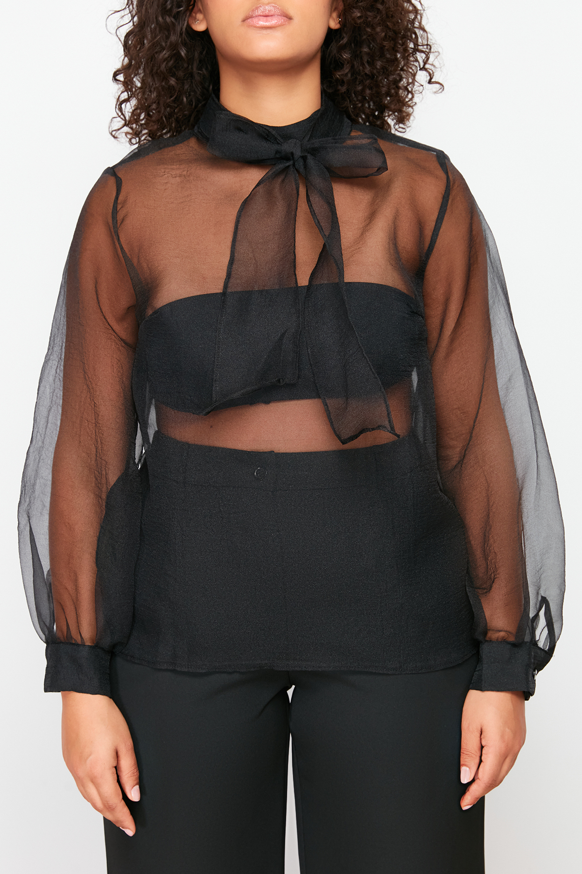 Trendyol Curve Black Sheer Look Tulle Blouse