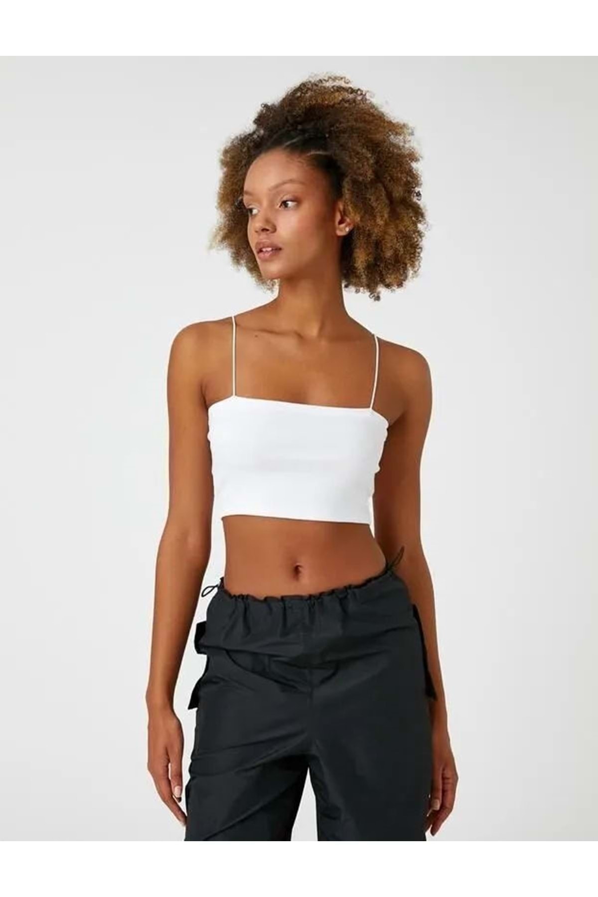 Levně Koton Women's Clothing Basic Crop Undershirt Thin Strap Ribbed 3sal30017ik Off White Off White