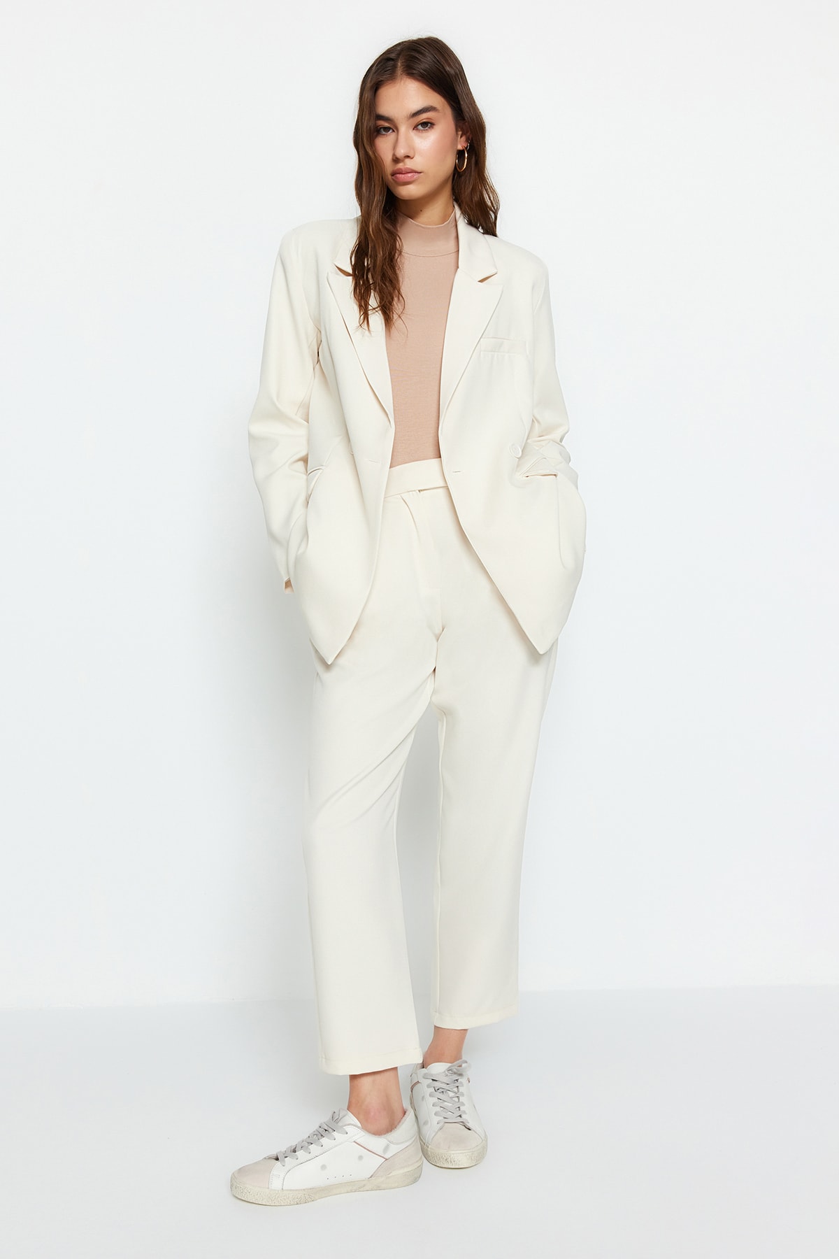 Trendyol Cream Blazer Jacket-Pants Woven Bottom-Top Suit