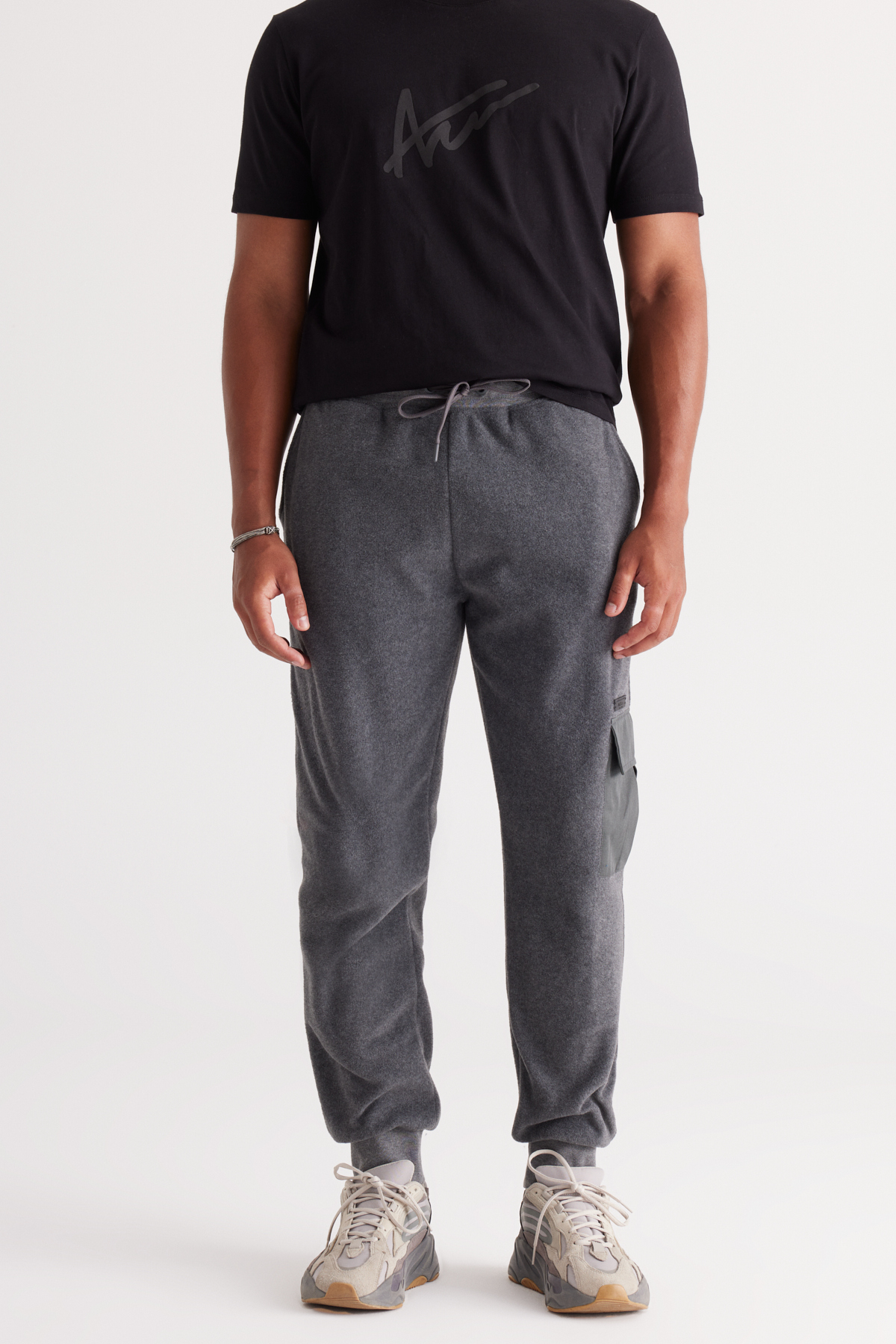 Levně AC&Co / Altınyıldız Classics Men's Anthracite-melange Standard Fit Regular Cut Fleece Cargo Pocket Jogger Sweatpants