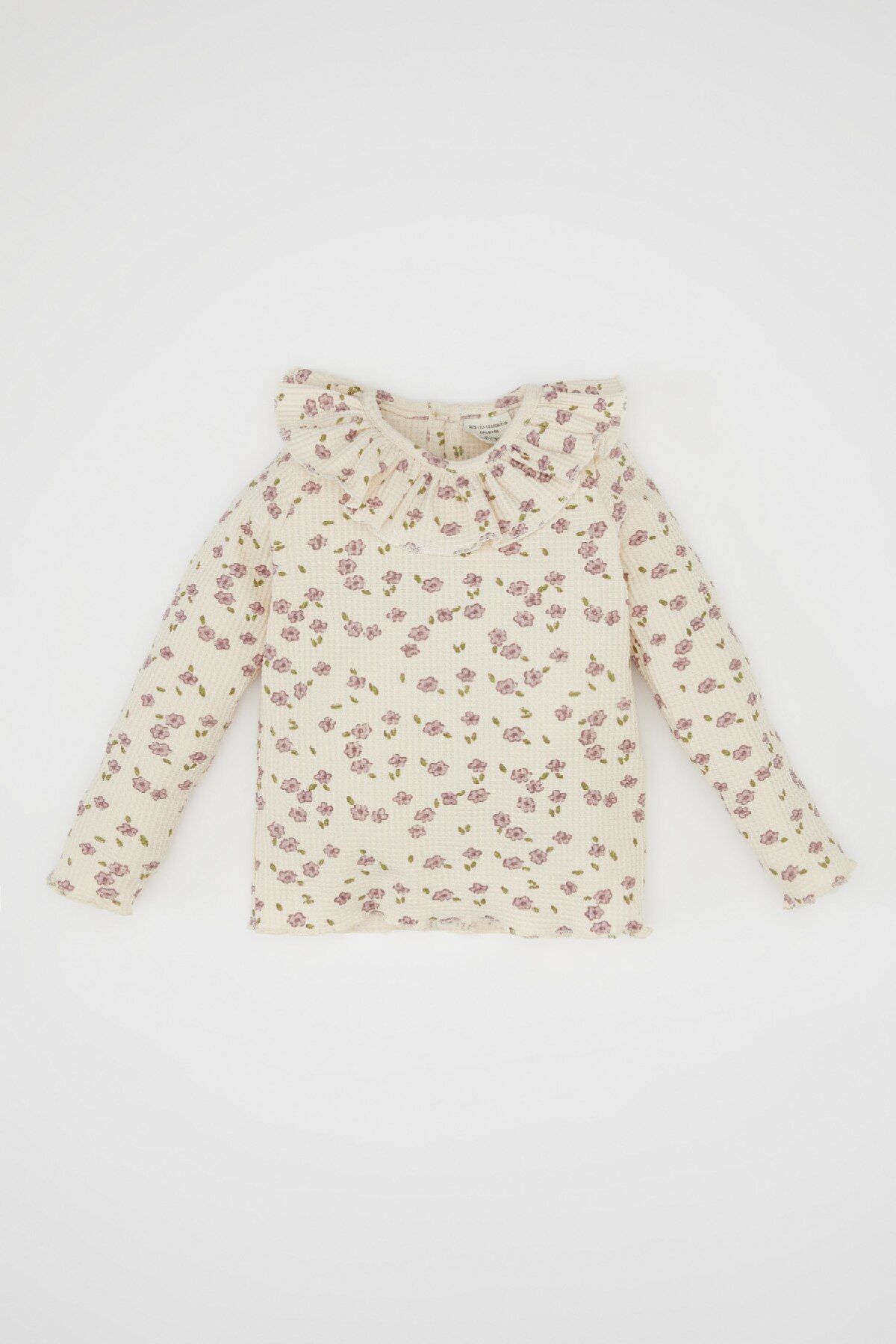 DEFACTO Baby Girl Ruffle Collar Floral Waffle Long Sleeve T-Shirt