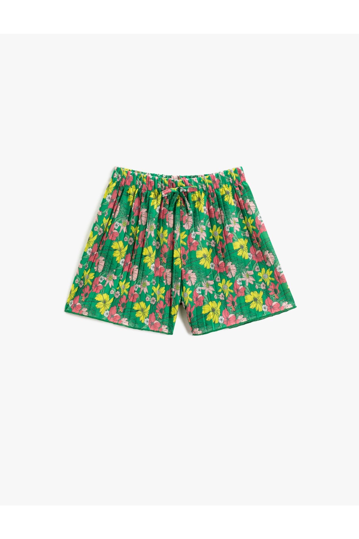 Koton Floral Pleated Shorts With Bow Detail And Elastic Waist