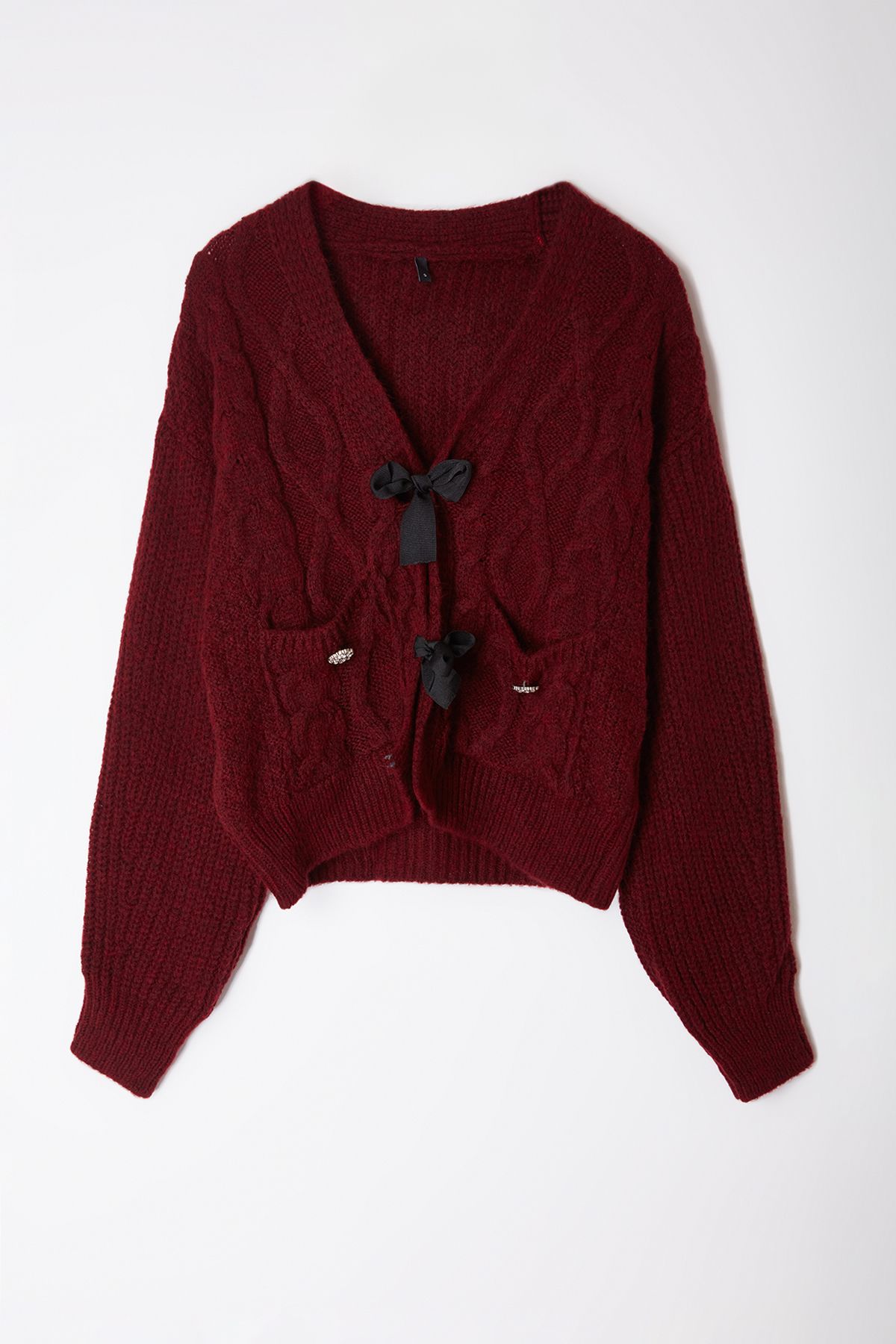 Trendyol Claret Red Soft Textured Ribbon Detailed Hair Knit Sweater