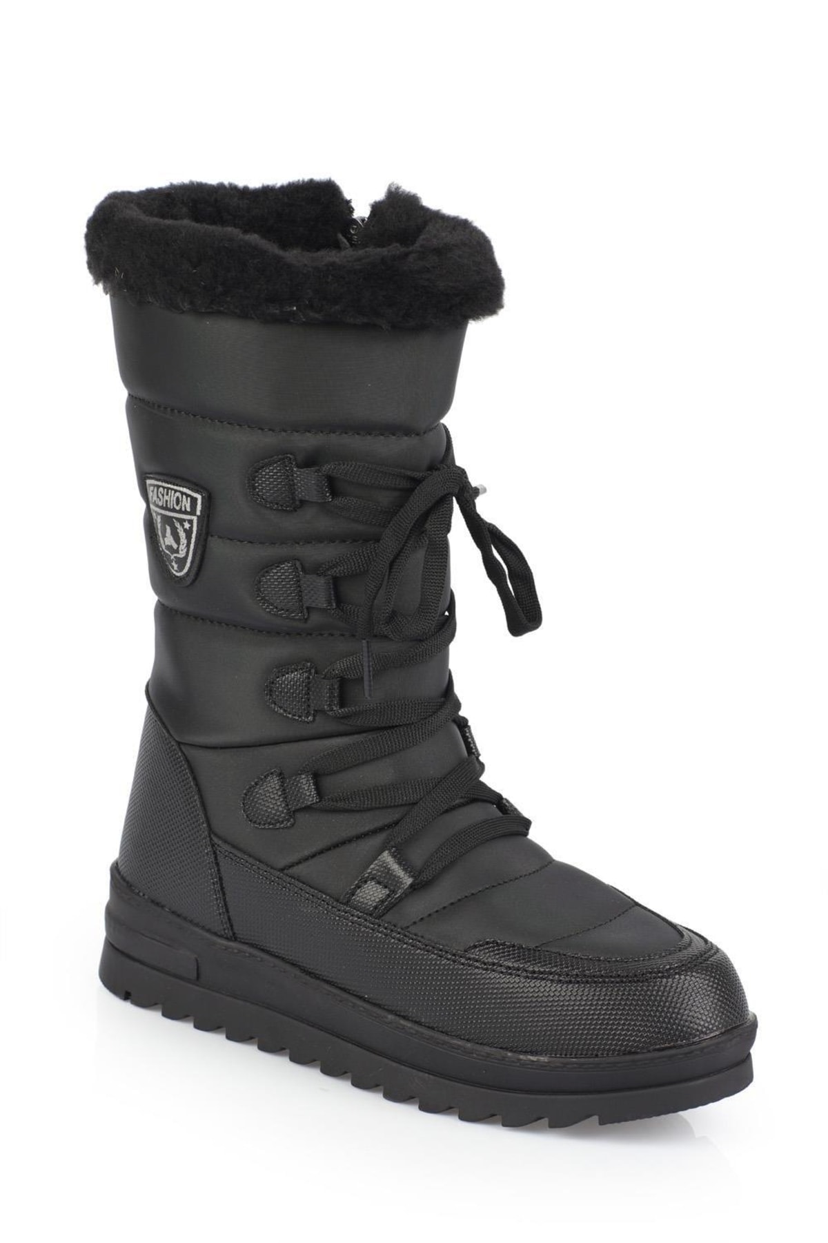 Capone Outfitters Women's Snow Boots with Trak Sole, Side Zipper, Fur Collar, Lace-up and Parachute Fabric