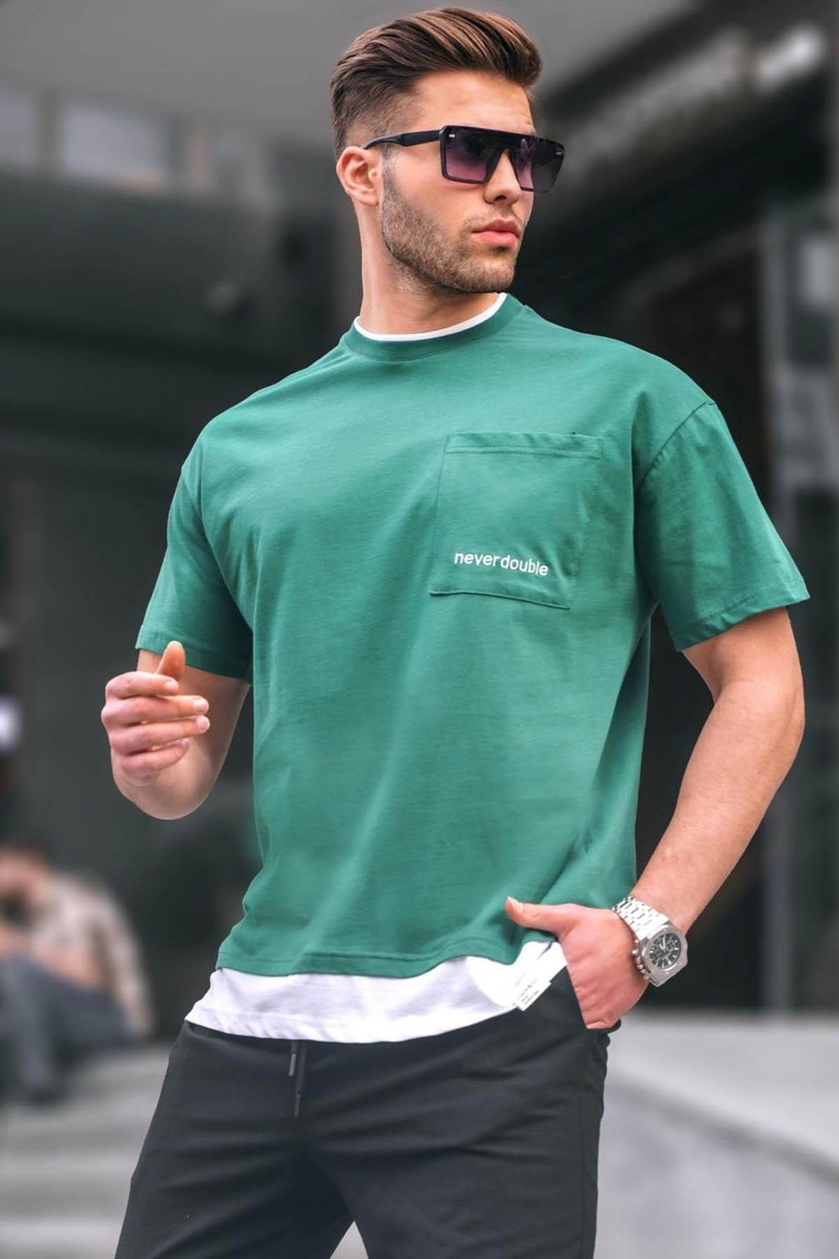 Madmext Dark Green Pieced Basic Men's T-Shirt 6090