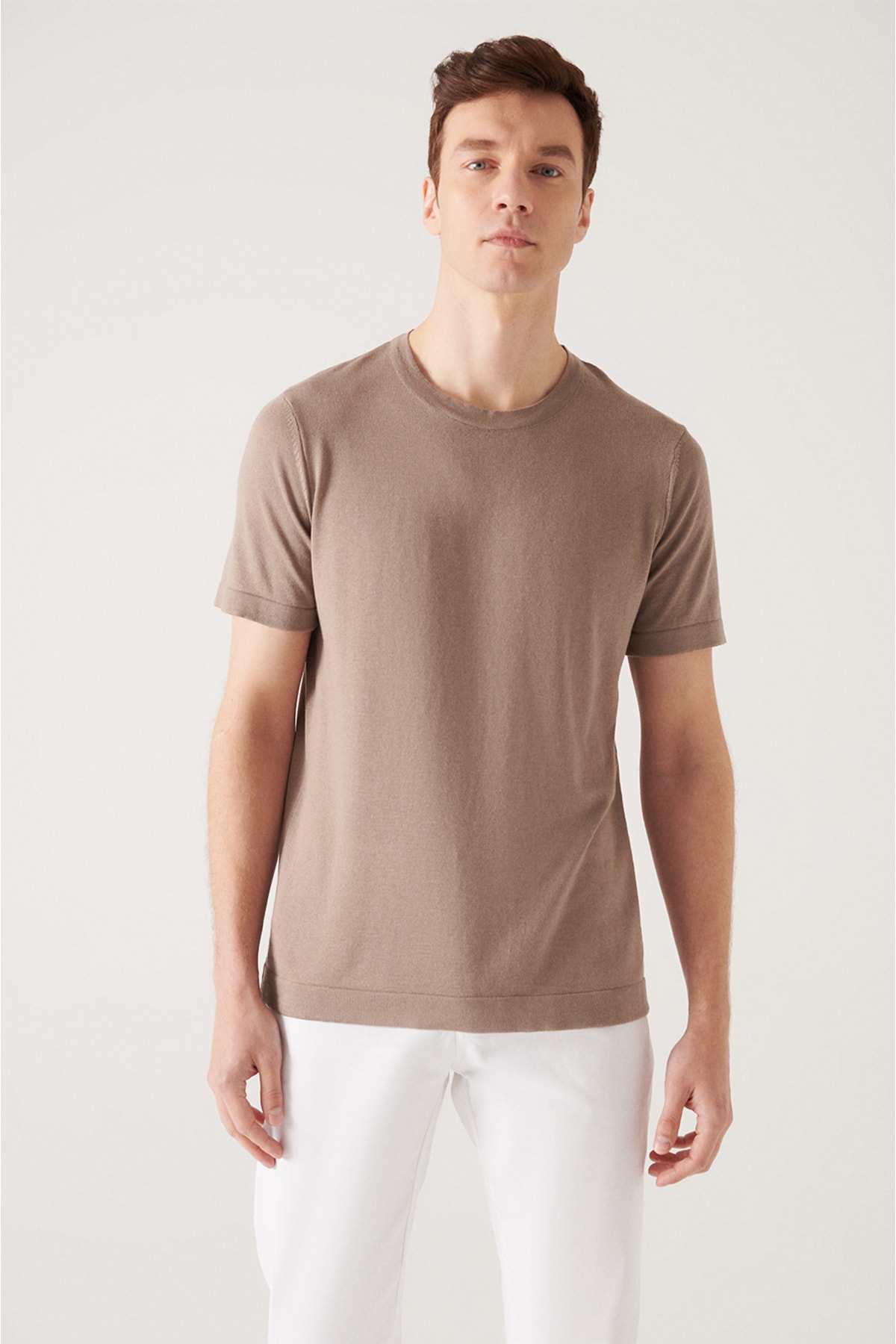 Levně Avva Pánské norkové tričko s kulatým výstřihem bavlna standardního střihu s tenkým úpletem