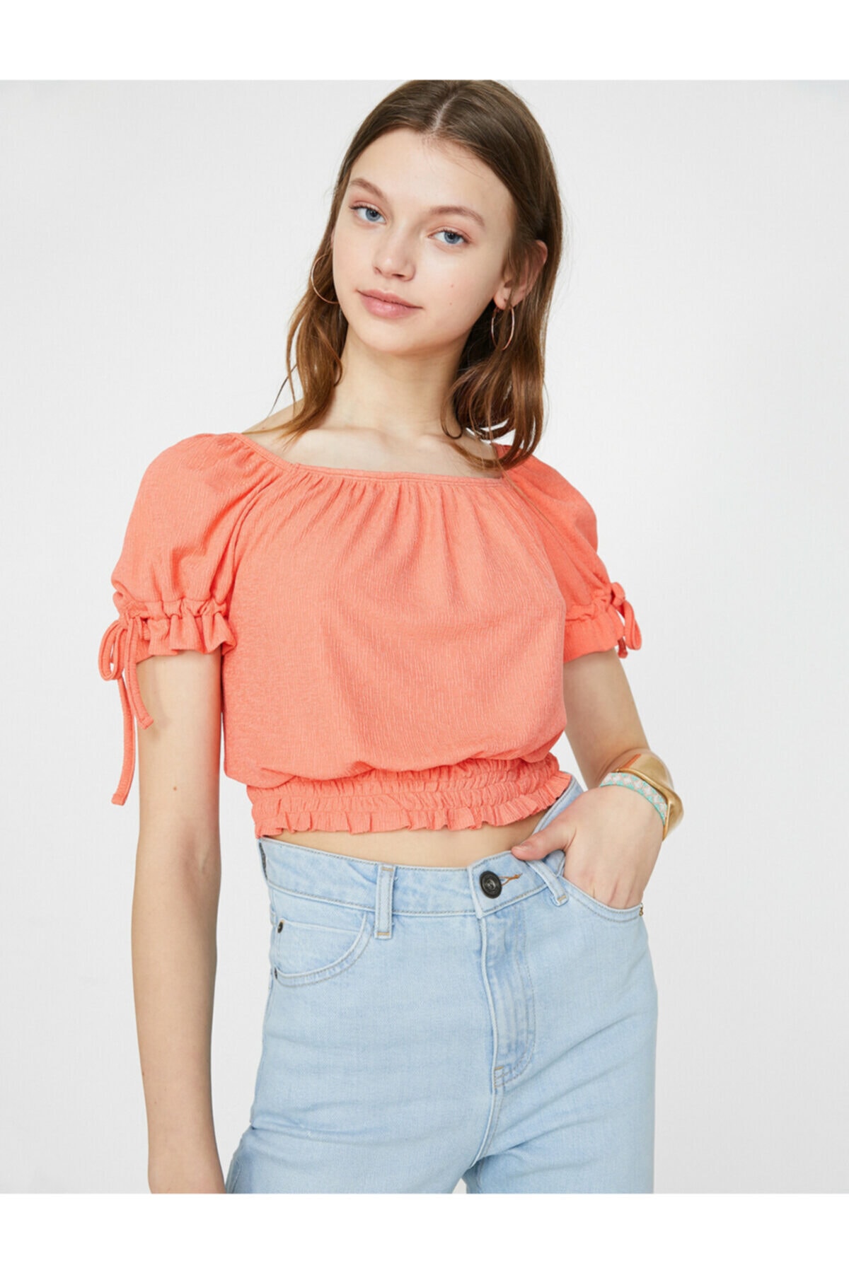 Koton Women's Pink Open Shoulder Short Sleeve T-Shirt