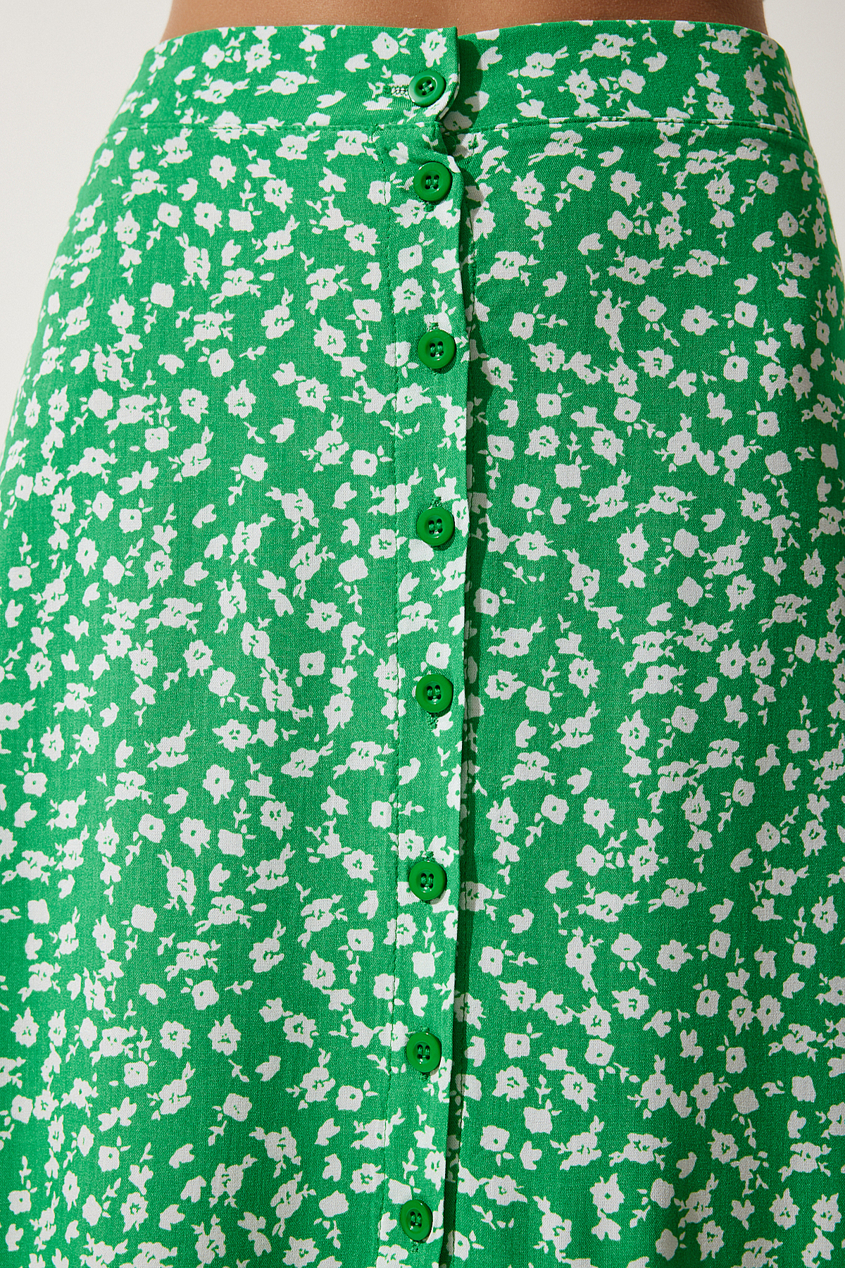 Happiness İstanbul Women's Green Patterned Slit Viscose Skirt