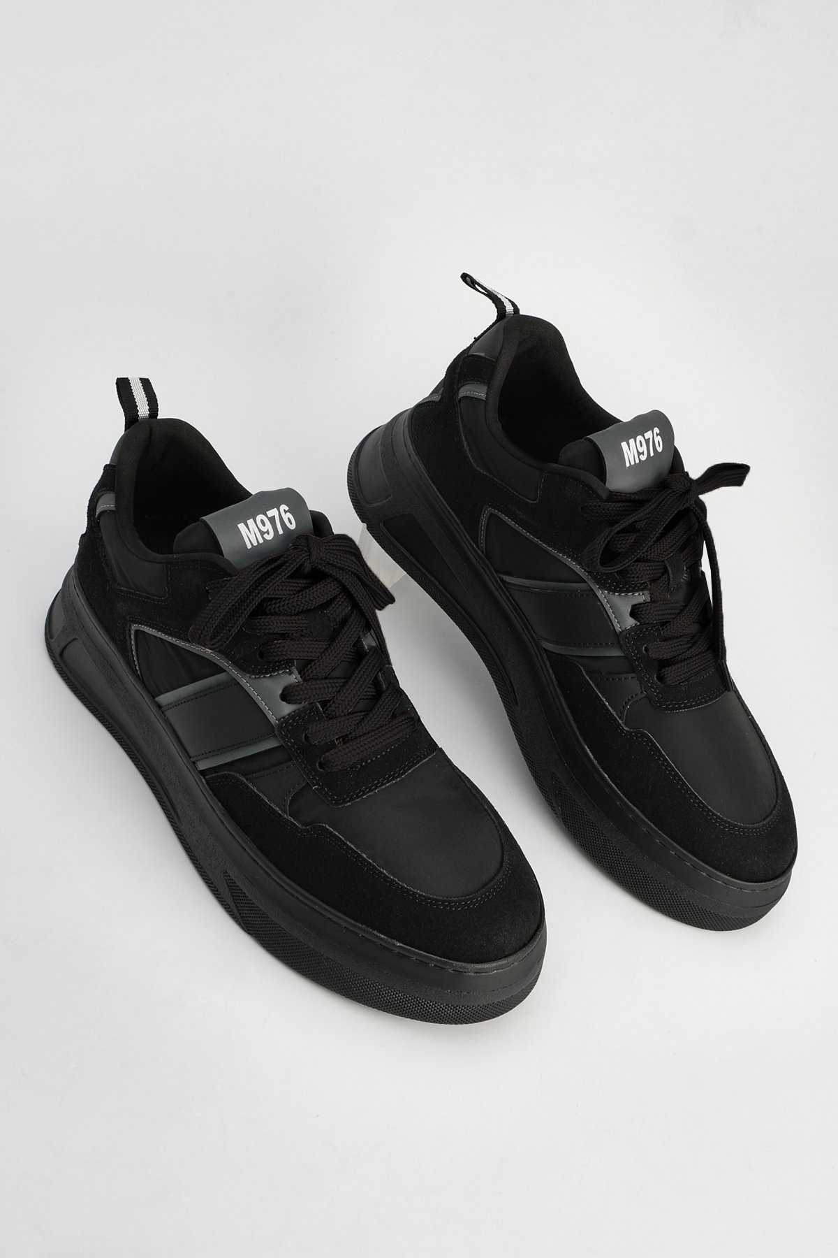 Levně Marjin Men's Sneakers Thick Sole Lace-Up Sneakers Vetur Black.