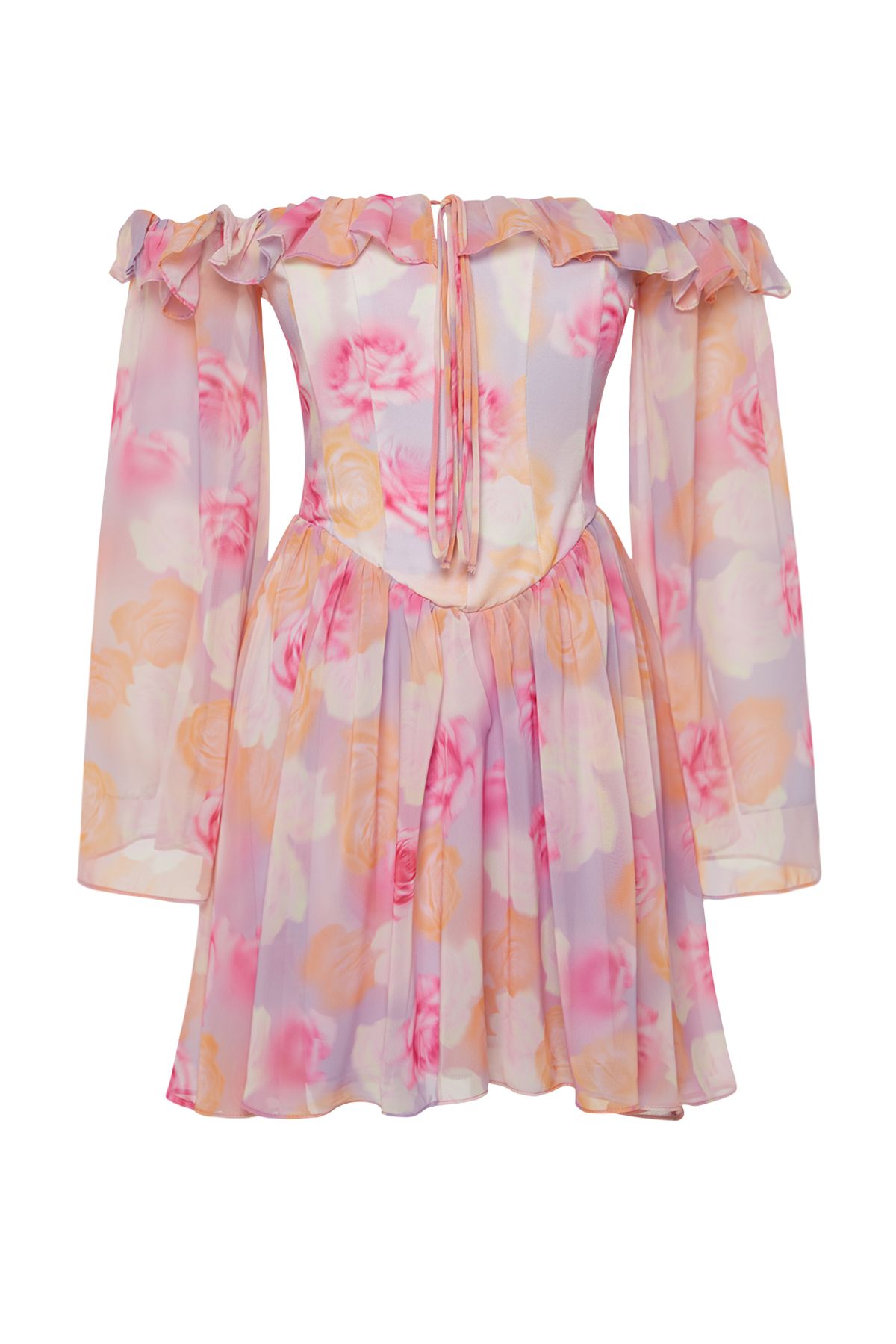 Trendyol Multicolored A-Line Lined Flounce Woven Chiffon Short Elegant Evening Dress