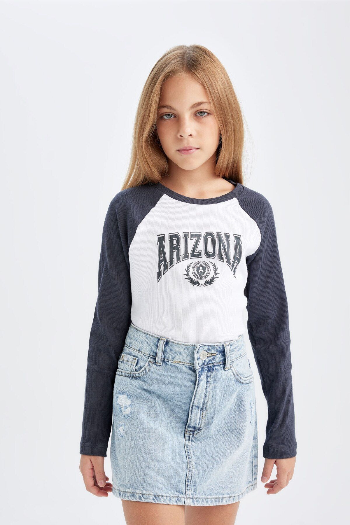 DEFACTO Girls Crew Neck Printed Ribbon Long Sleeve T-Shirt