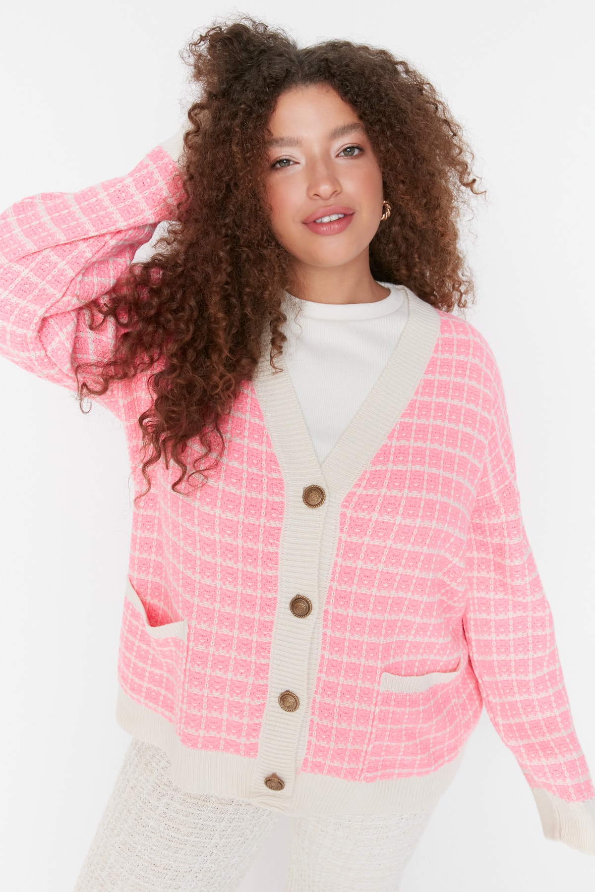 Trendyol Curve Plus Size Cardigan - Pink - Regular fit