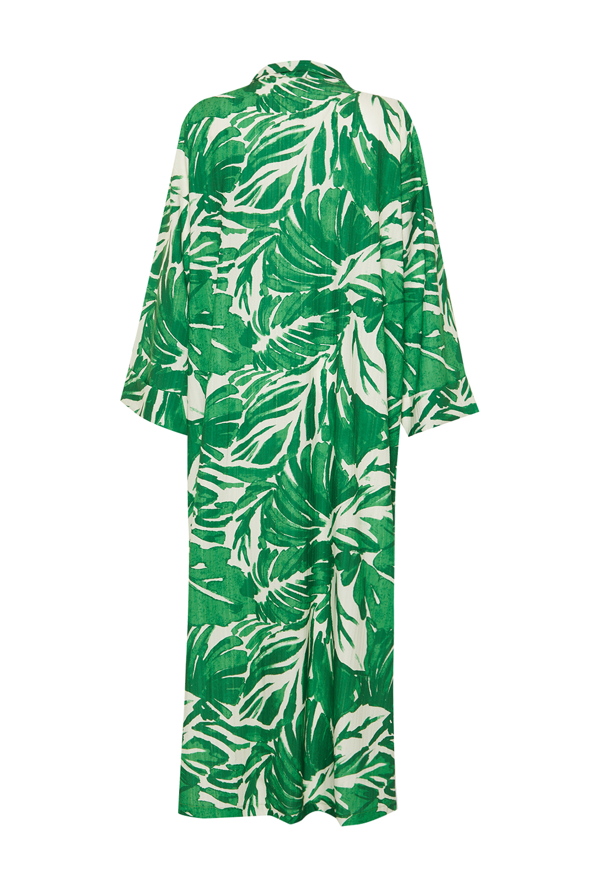 Trendyol Green Tropical Pattern Long Woven Kimono &amp; Kaftan