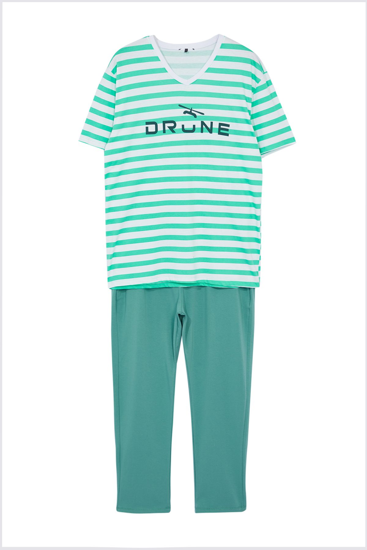 Trendyol Men's Green Striped Regular Fit Knitted Pajama Set