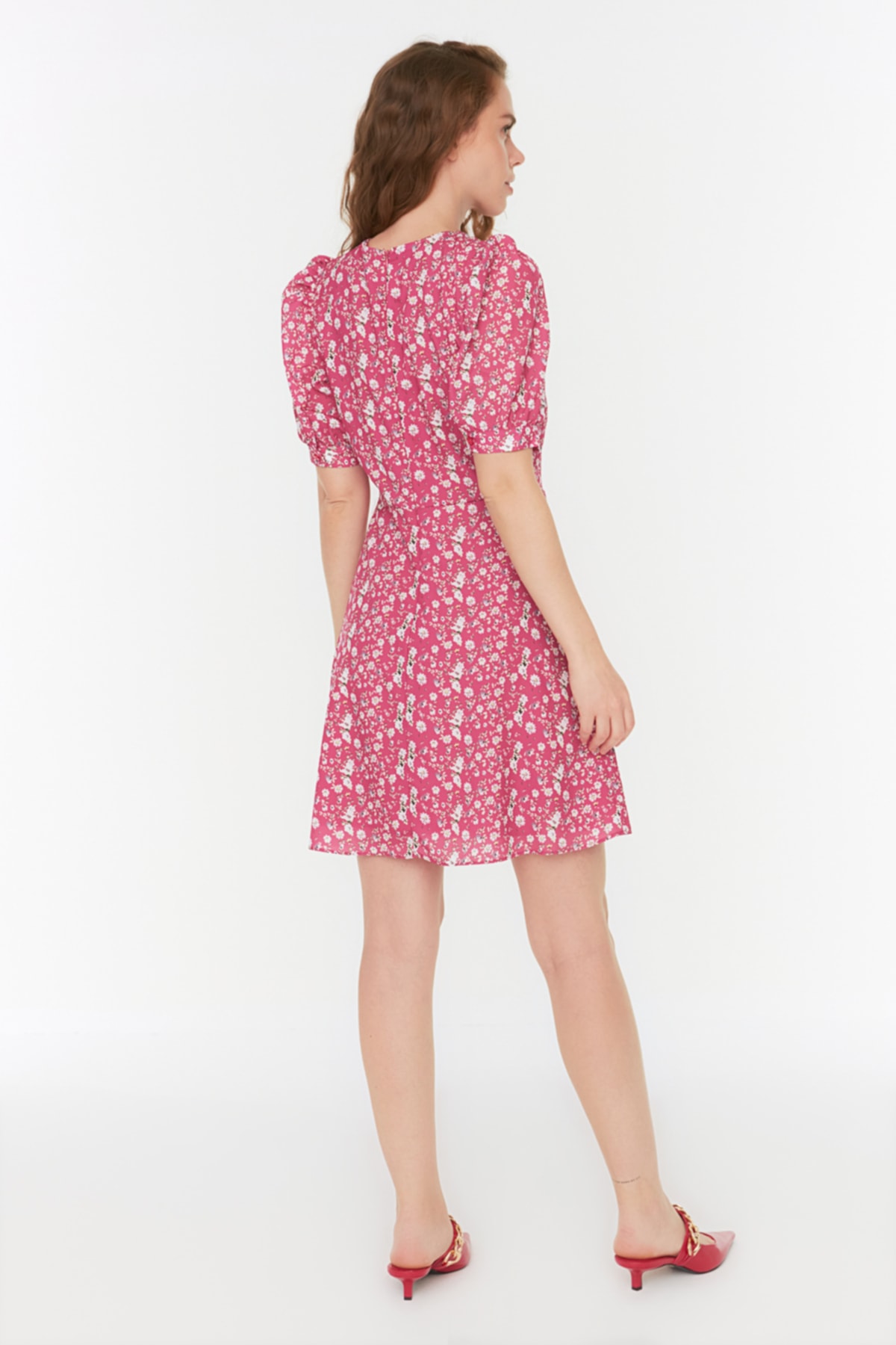 Rochie cu imprimeu roz trendyol