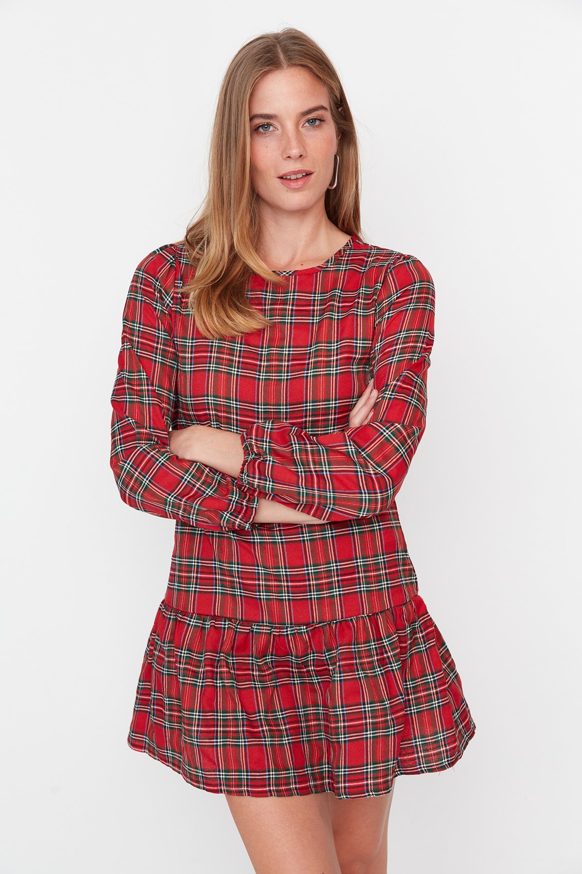 Trendyol Red Plaid Dress