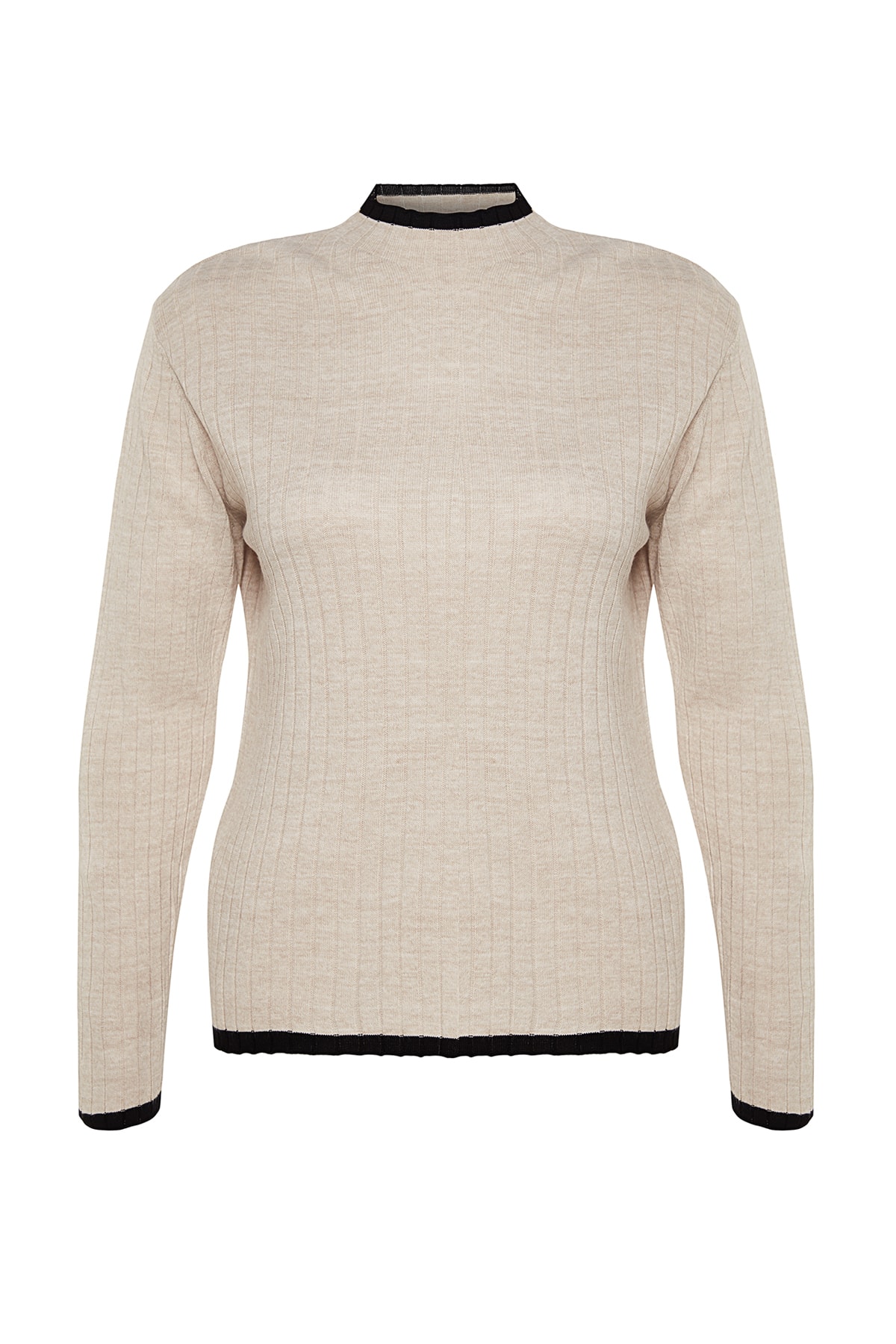 Trendyol Bej Stripe Detaliat Tricotaje Pulover