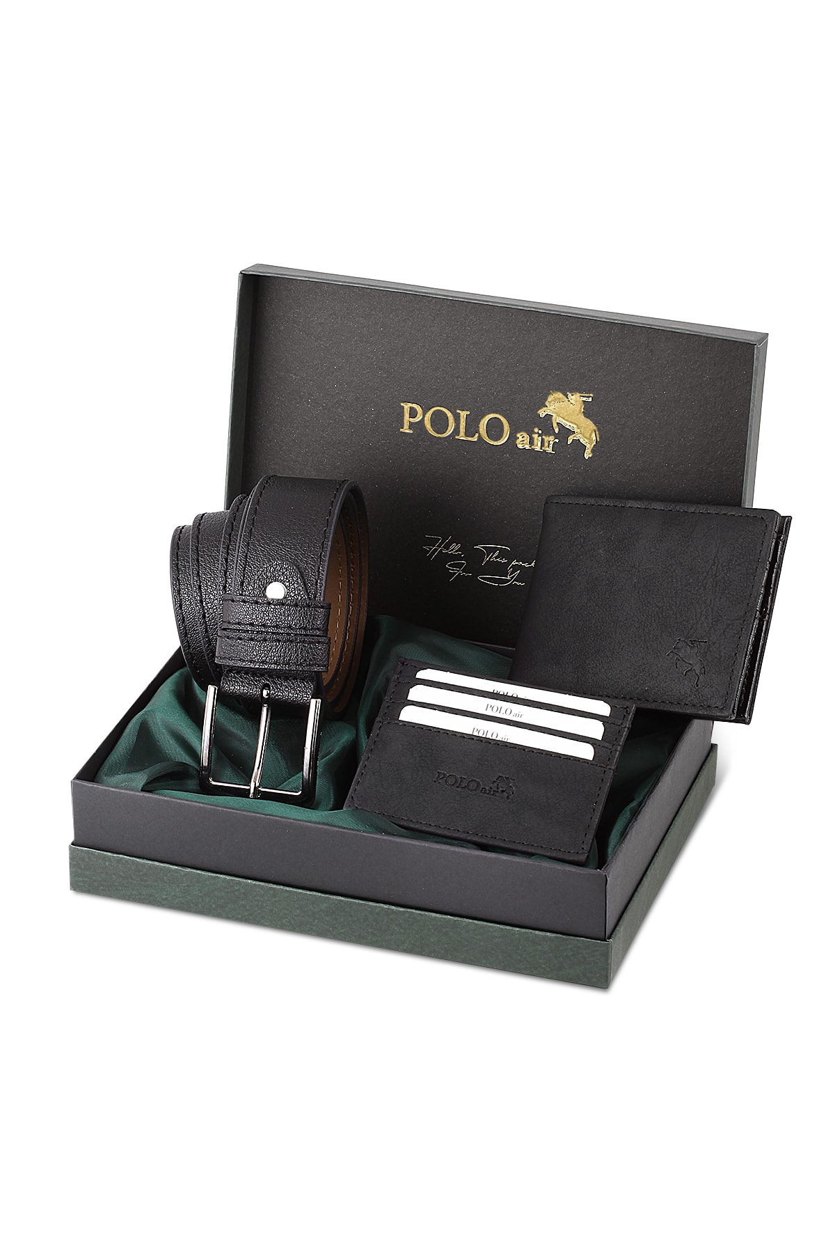 Polo Air Belt Wallet Card Holder Black Set In Gift Box