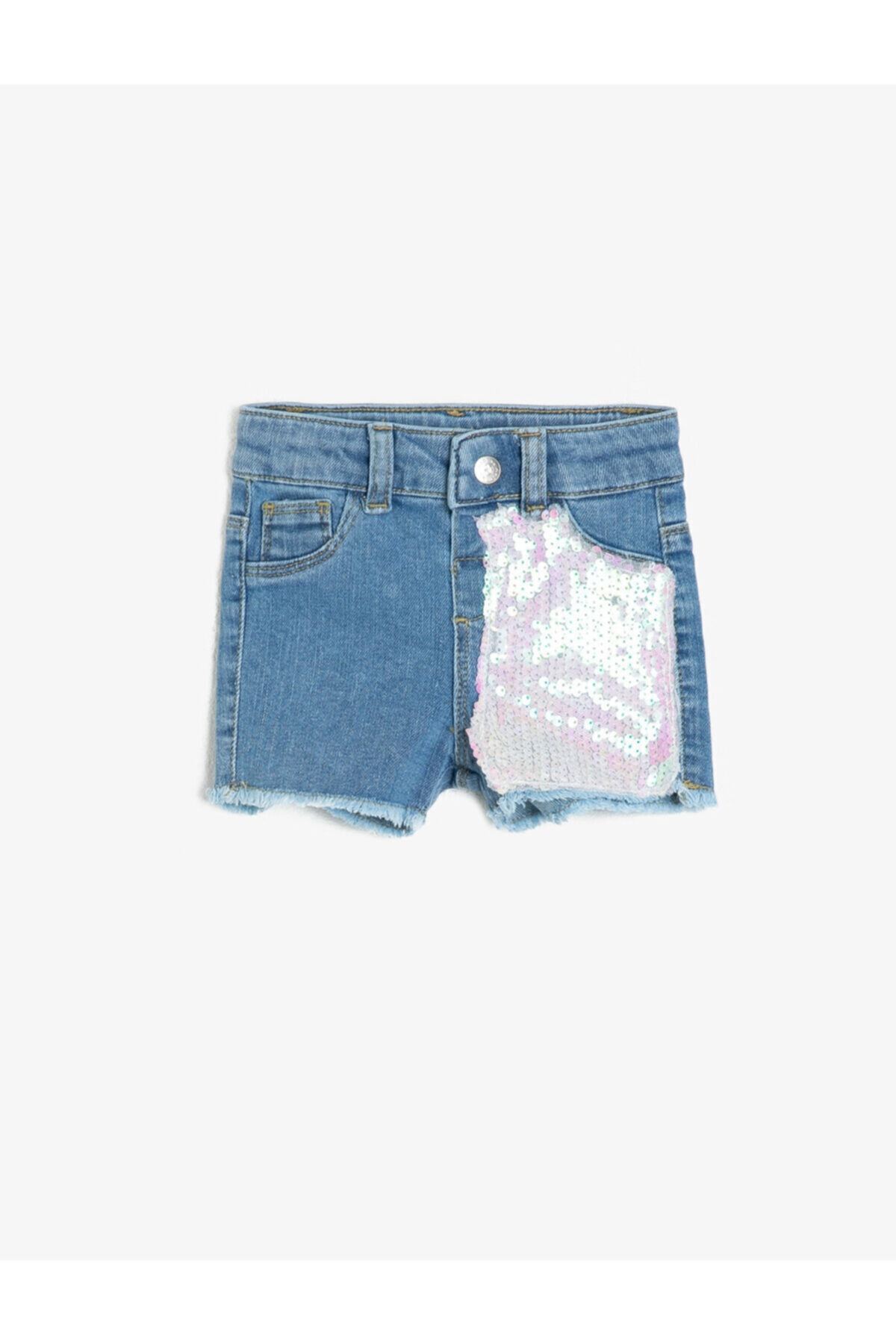 Levně Koton Baby Girl Blue Girl Sequin Detailed Jean Shorts