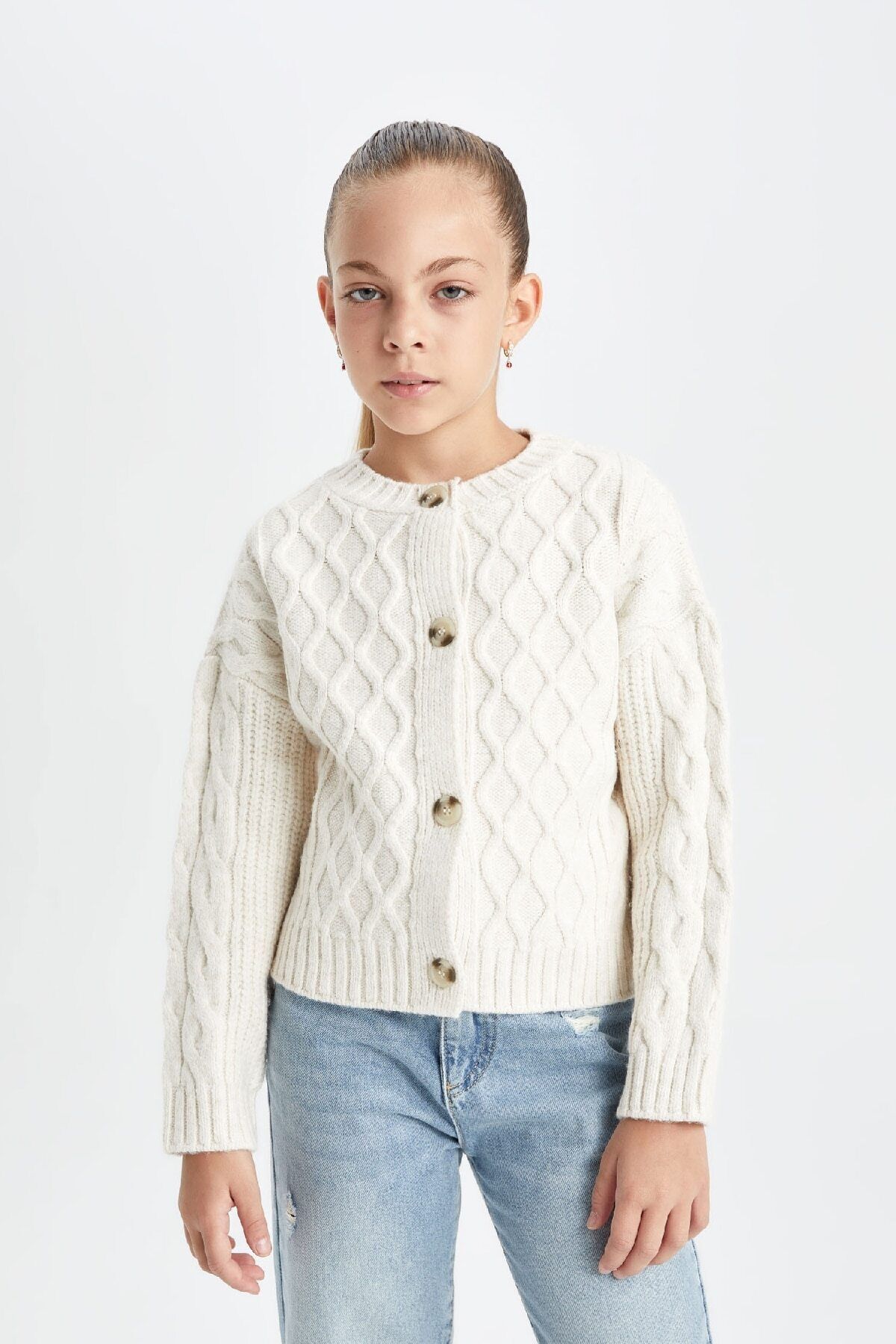 DEFACTO Girls Crew Neck Buttoned Cardigan