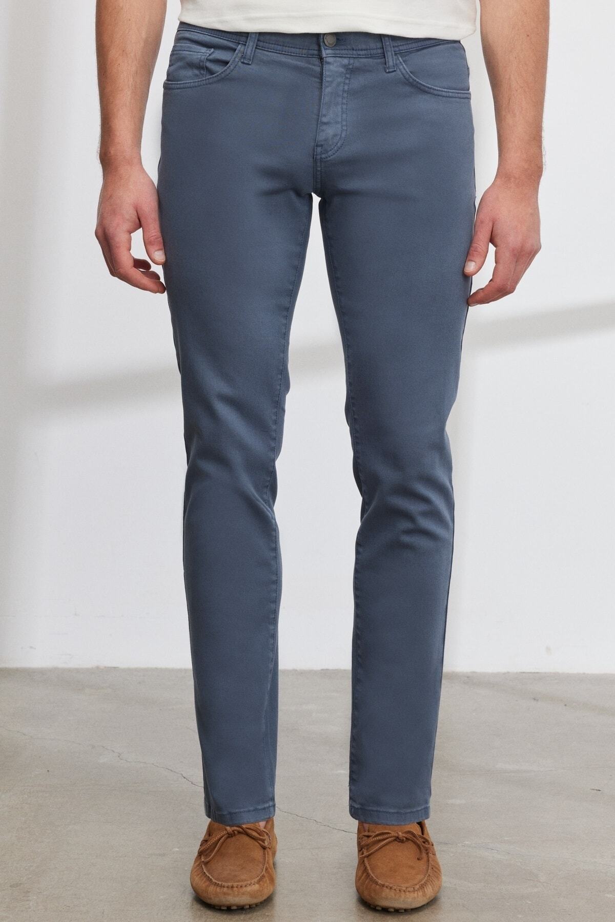 Levně ALTINYILDIZ CLASSICS Men's Indigo Comfortable Slim Fit Slim-Fit Pants that Stretches 360 Degrees in All Directions.