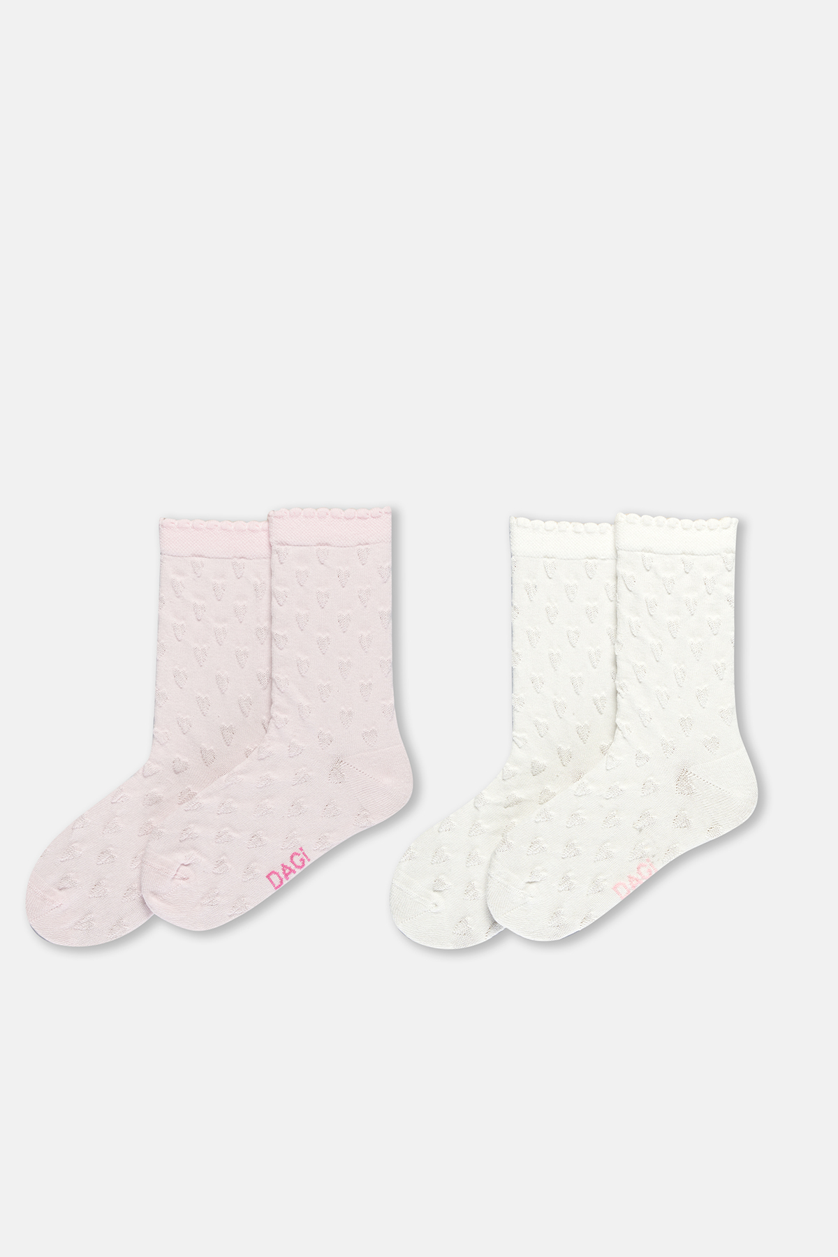 Levně Dagi Ecru-Pink Girl's 2-Piece Heart Patterned Socks