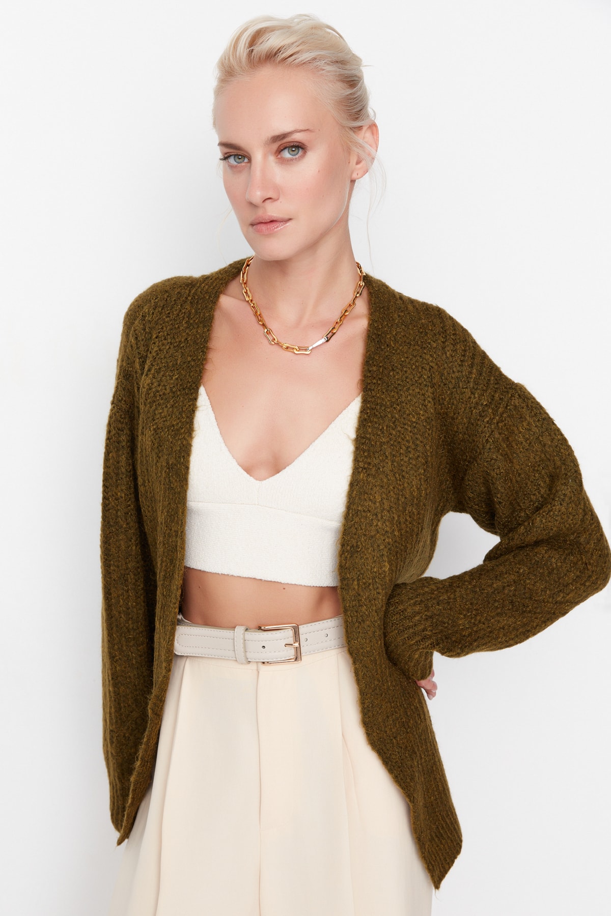 Trendyol Khaki Knitted Sweater Cardigan
