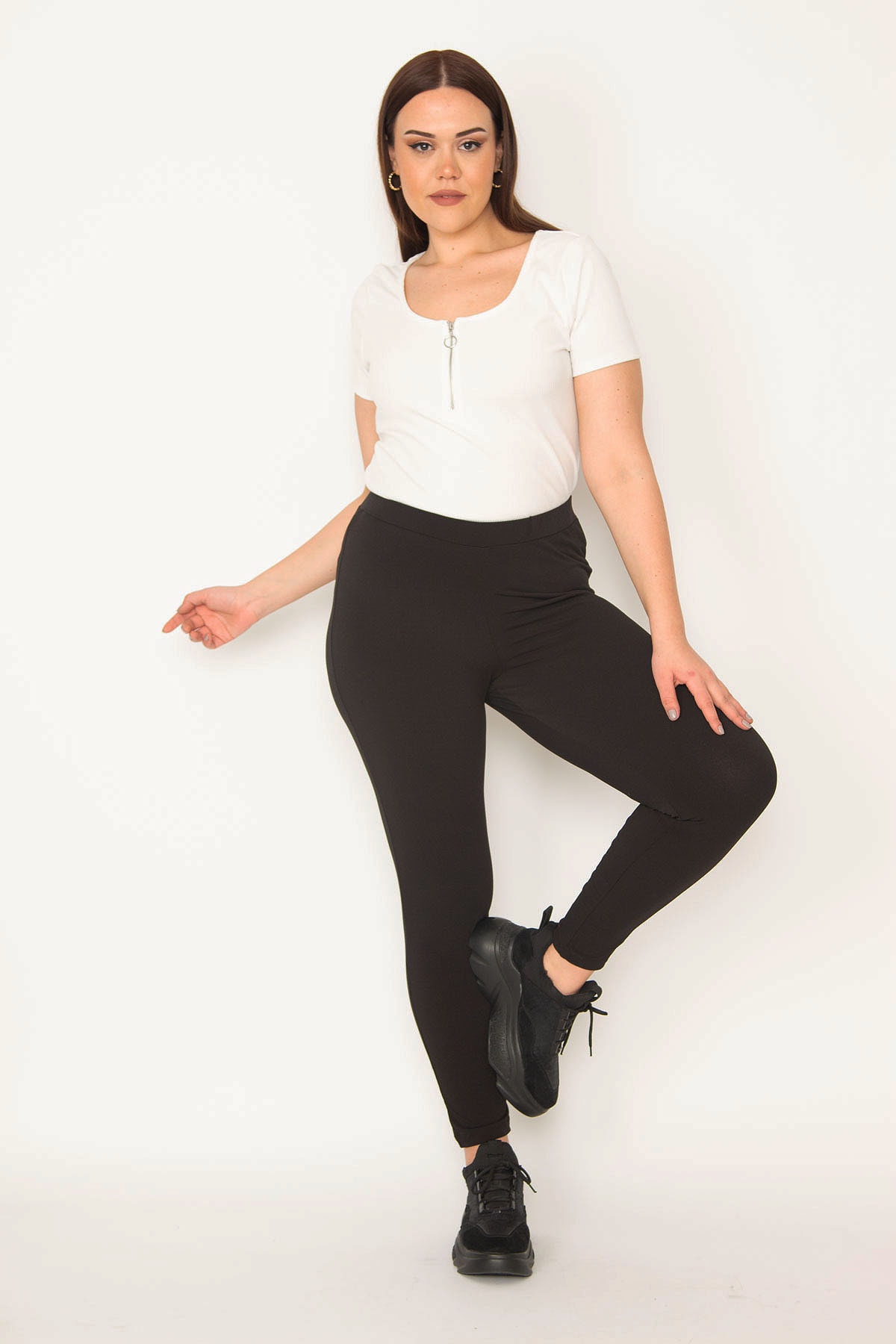 Levně Şans Women's Black Plus Size Compression Leggings