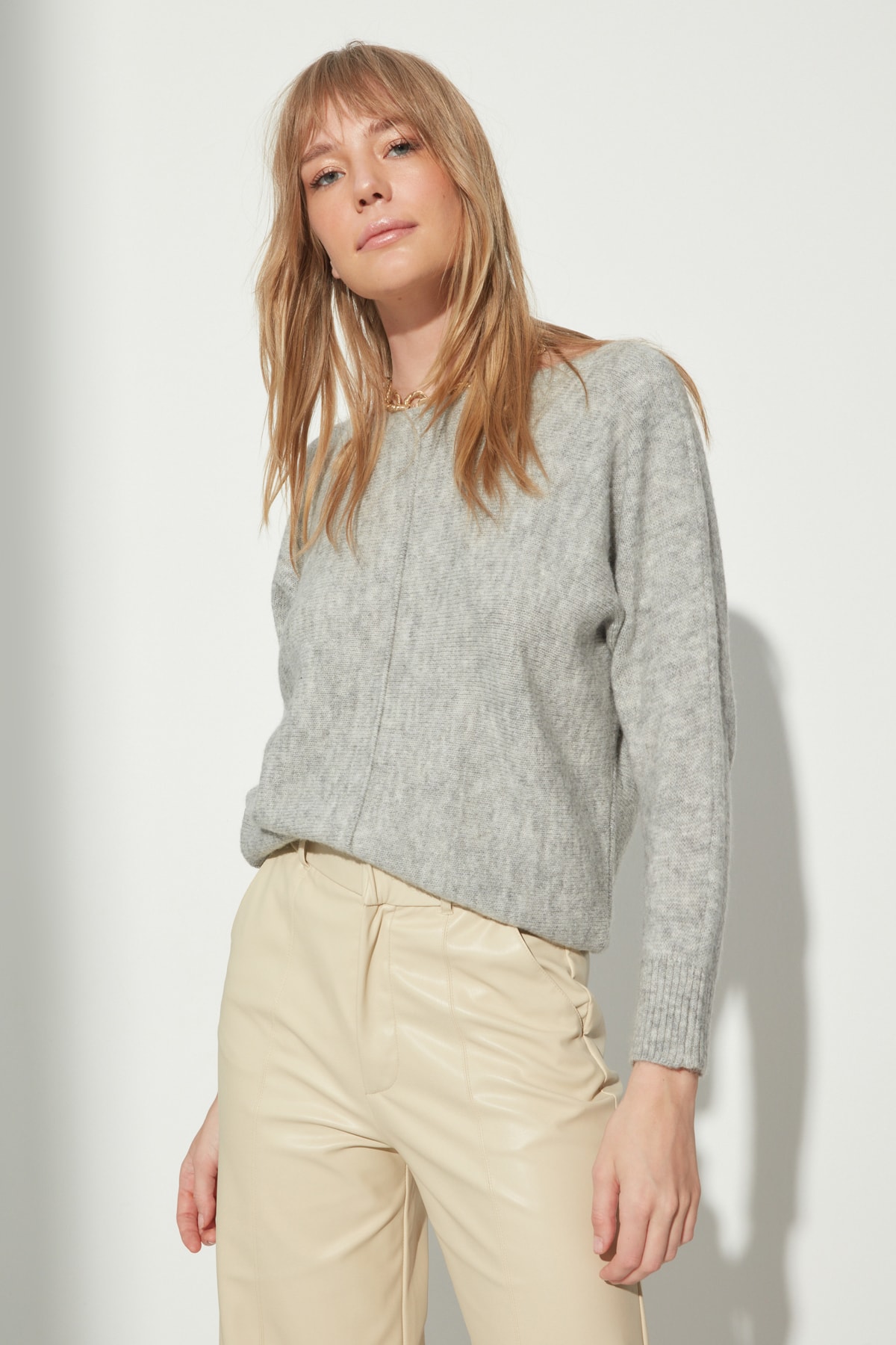 Trendyol Gray Ribbed Oversized Wool Knitwear Sweater