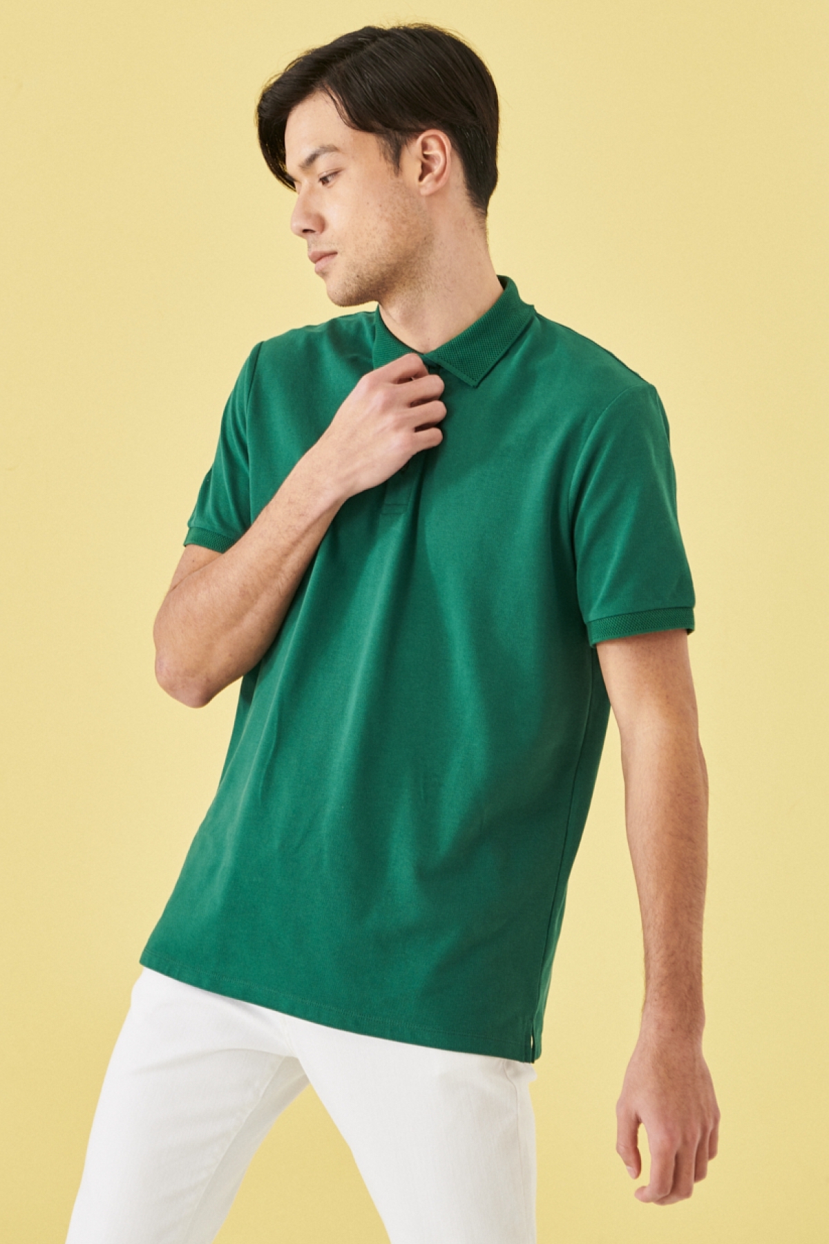 ALTINYILDIZ CLASSICS Men's Dark Green 100% Cotton Roll-Up Collar Slim Fit Slim Fit Polo Neck Short Sleeved T-Shirt.