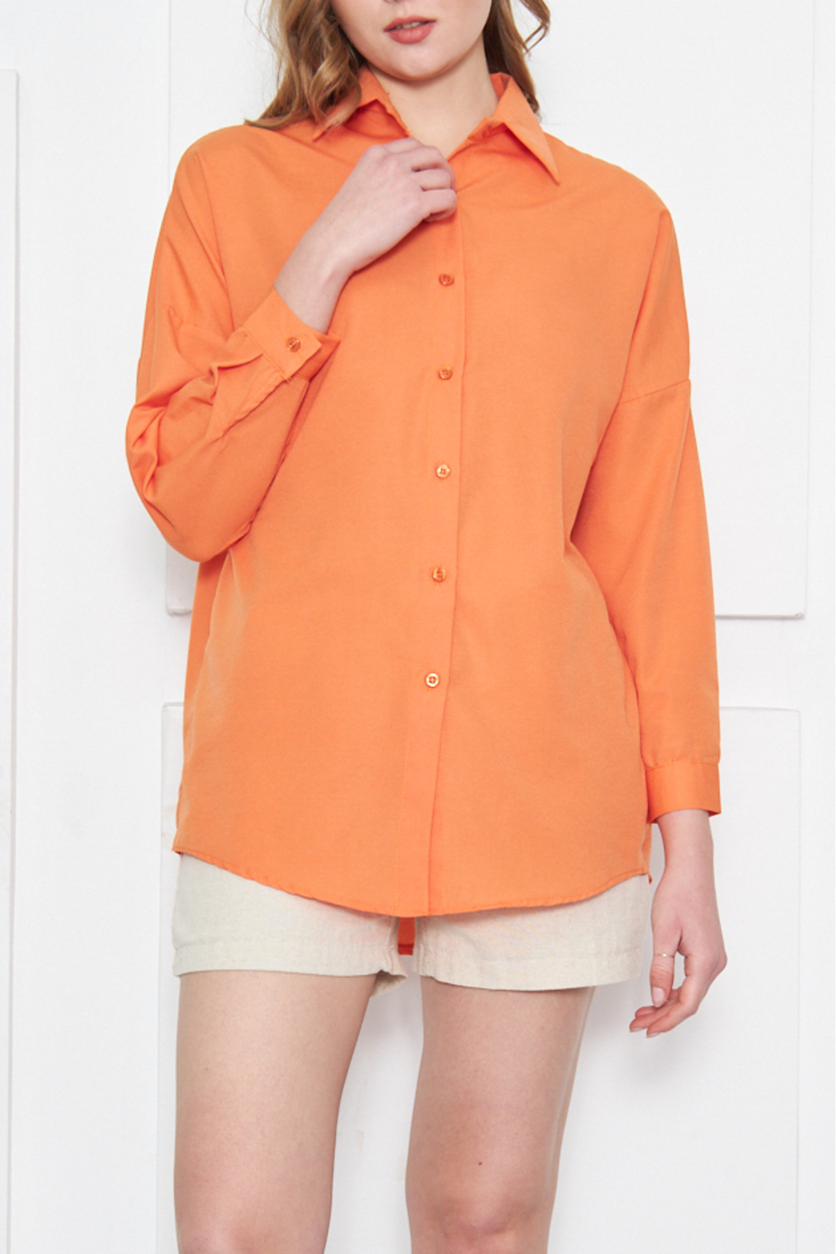 armonika Women's Orange Oversize Long Basic Shirt