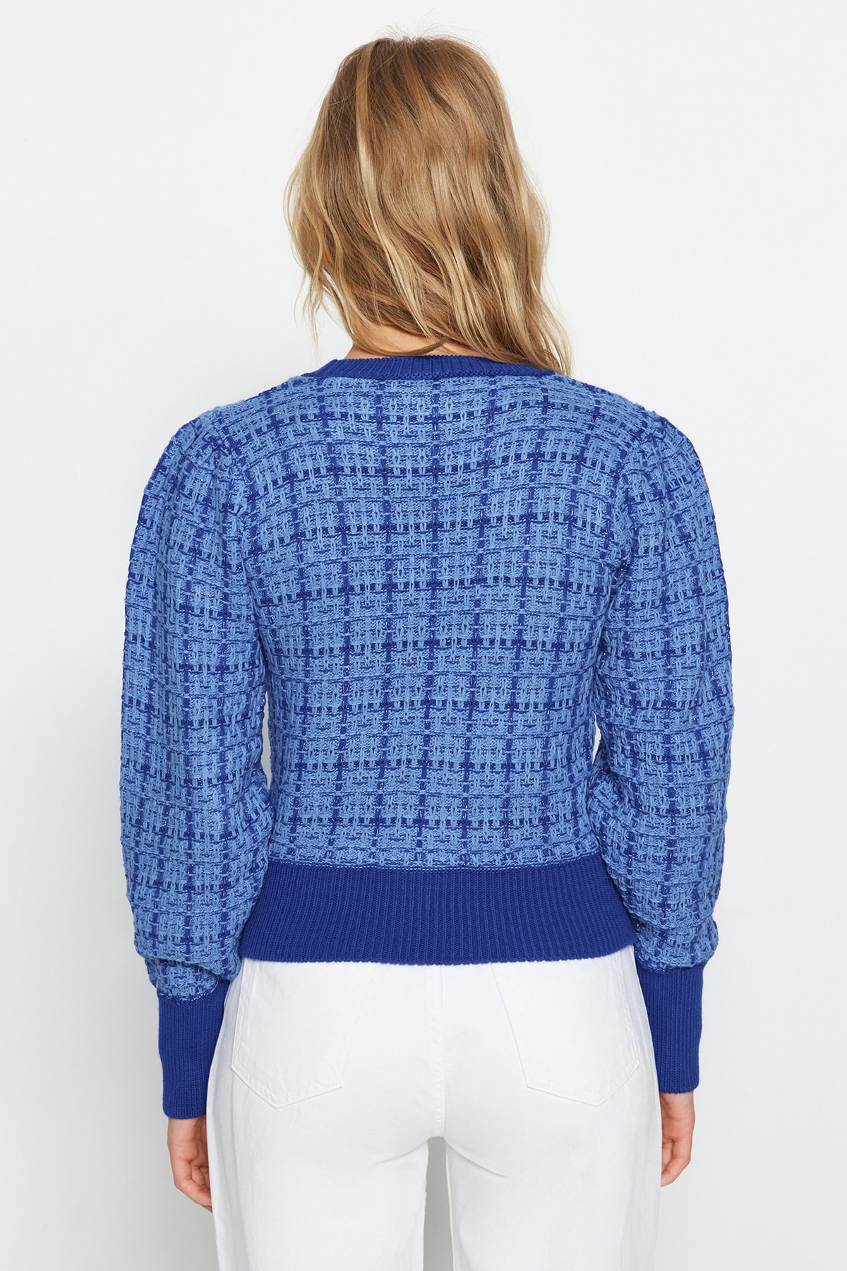 Trendyol Indigo argintiu Tweed Look Tricotaje Pulover Tricotaje Pulover