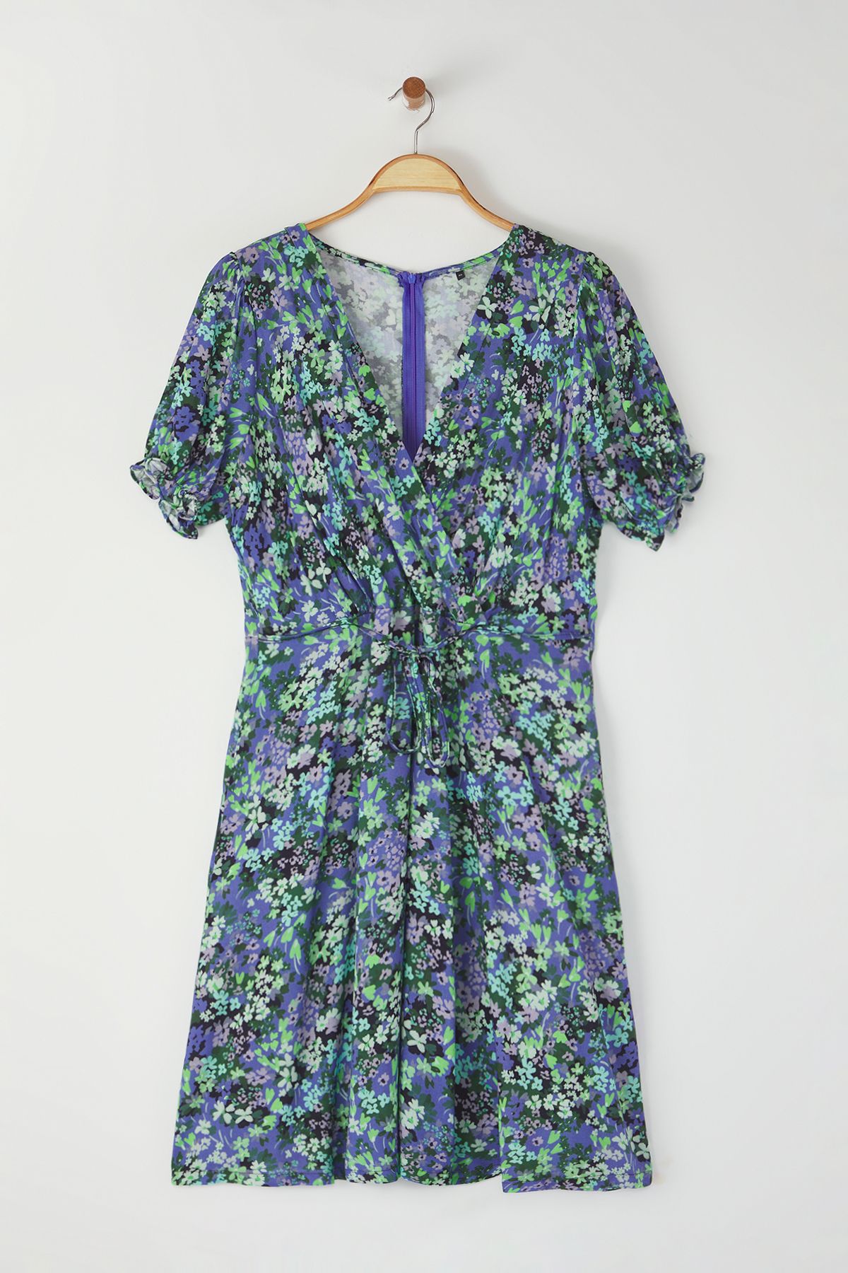 Trendyol Curve Blue A-Cut/Bell Floral Woven Dress