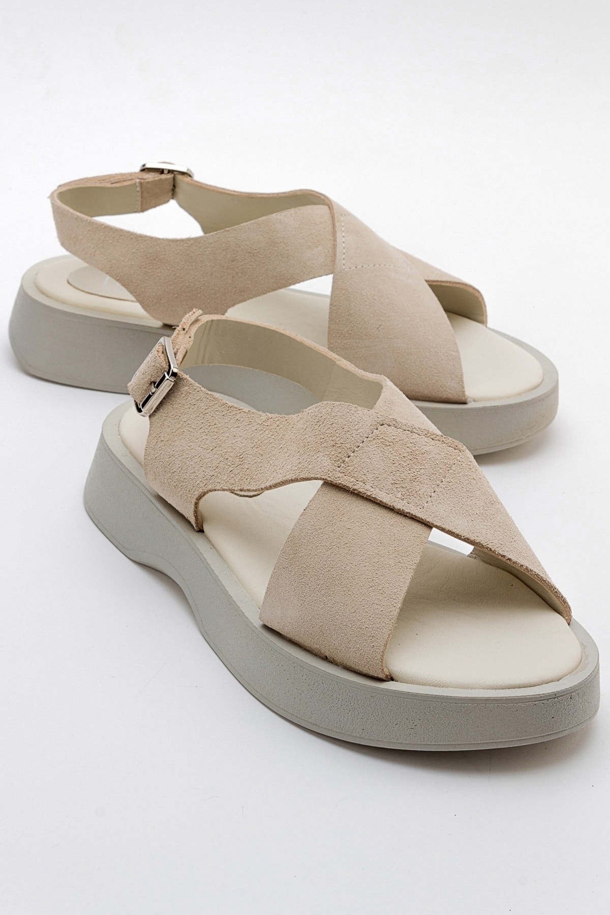 Levně LuviShoes VOGG Women's Beige Suede Genuine Leather Sandals