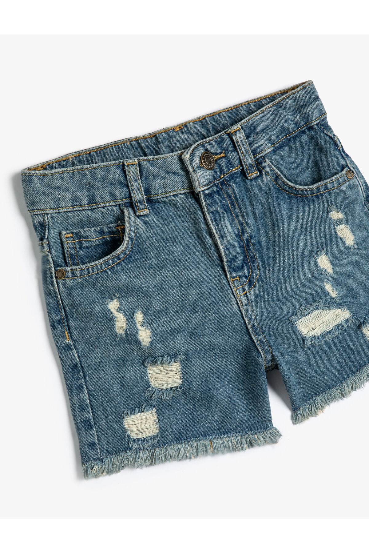 Koton Denim Shorts Worn Detail Pocket Cotton.