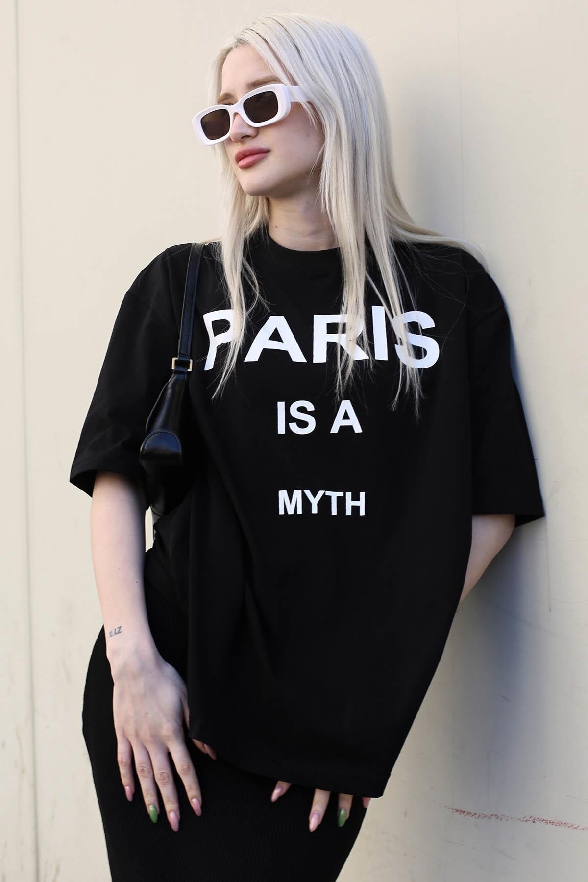 Madmext Women's Black Paris Printed T-Shirt