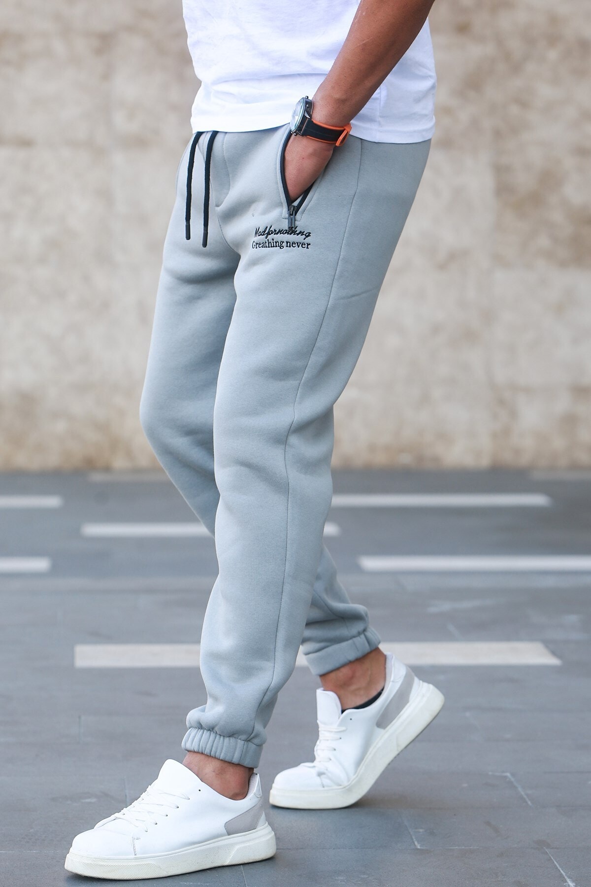 Levně Madmext Embroidered, Raised Dyed Gray Tracksuit 5434