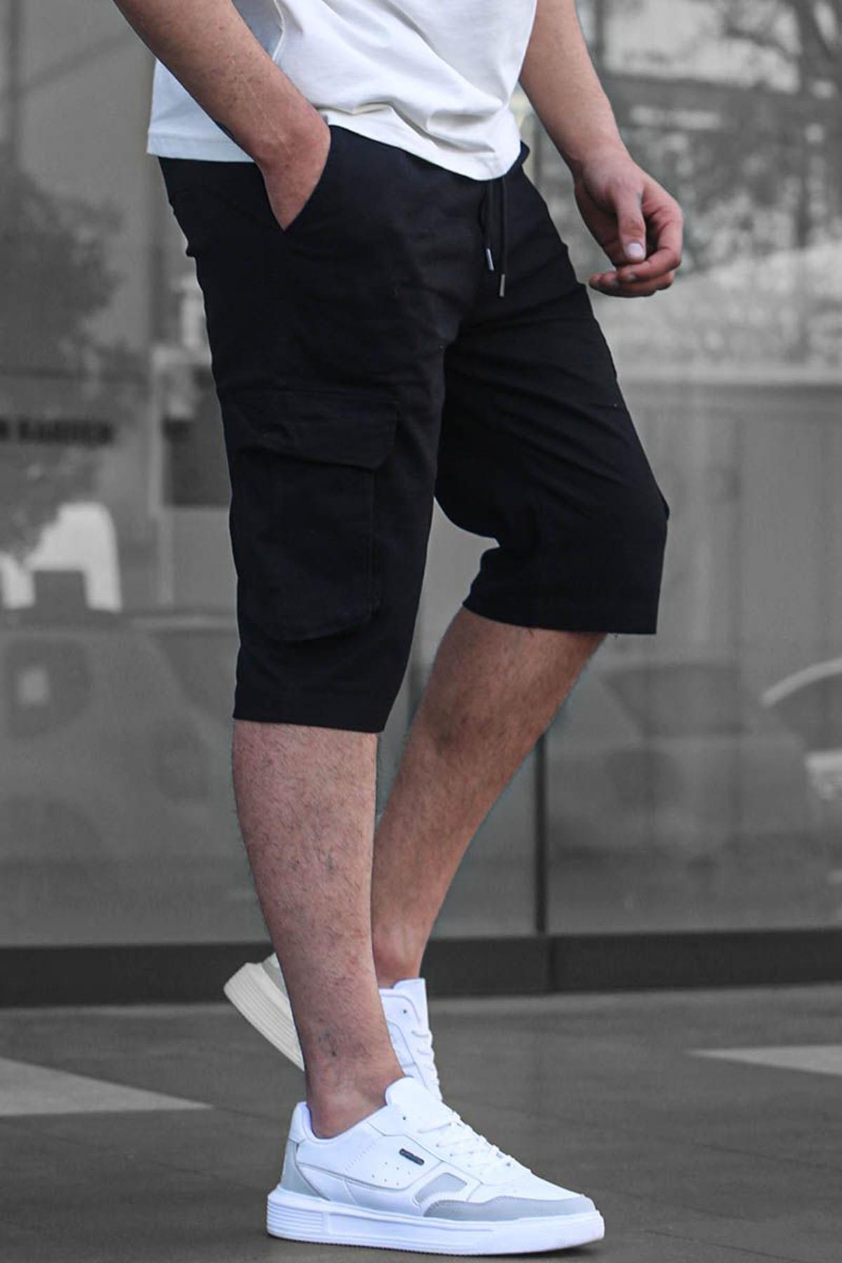 Levně Madmext Black Cargo Pocket Capri Men's Trousers 6331