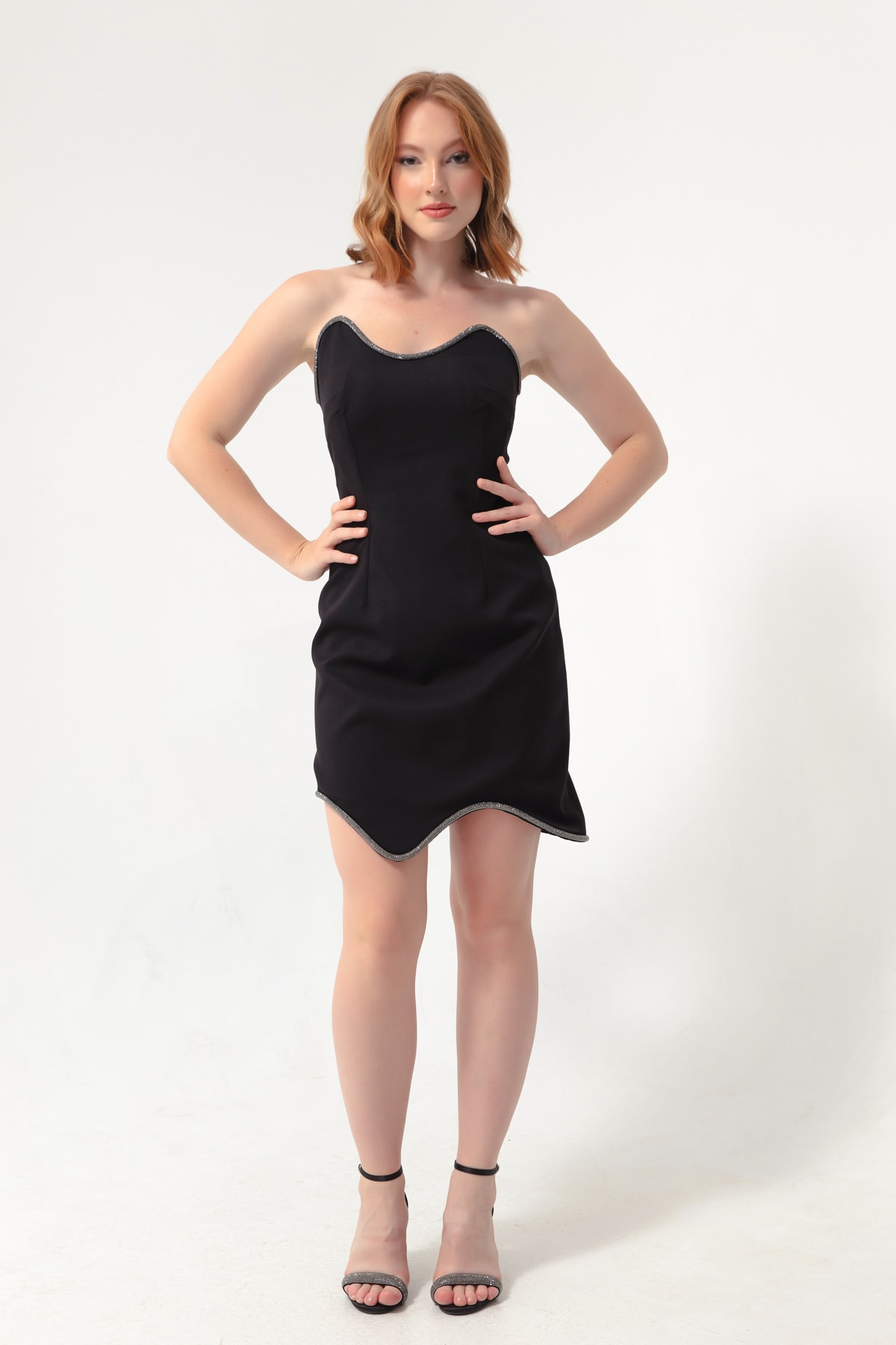 Lafaba Women's Black Stone Printed Mini Evening Dress