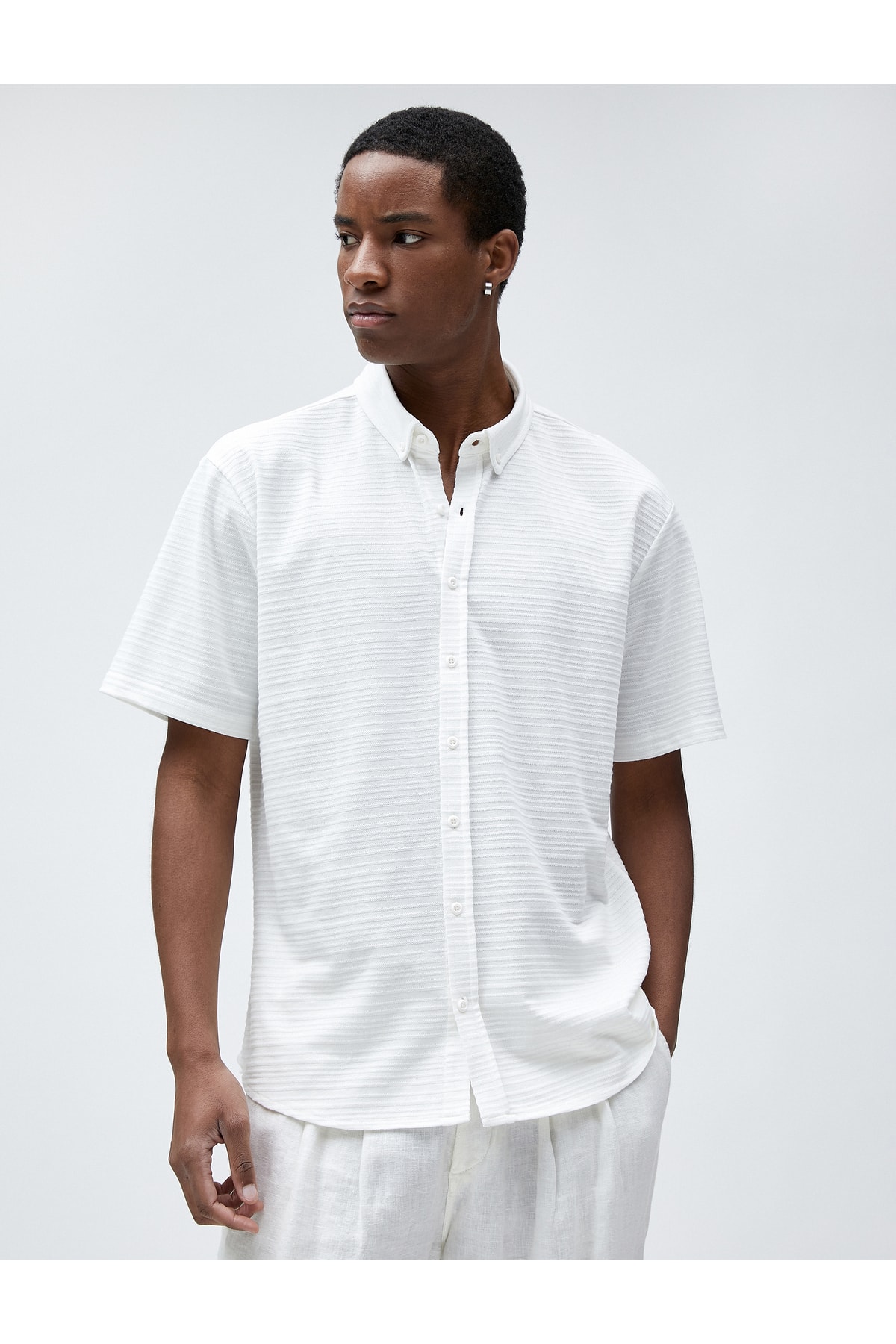 Koton Summer Short Sleeve Shirt Textured Classic Collar Buttoned
