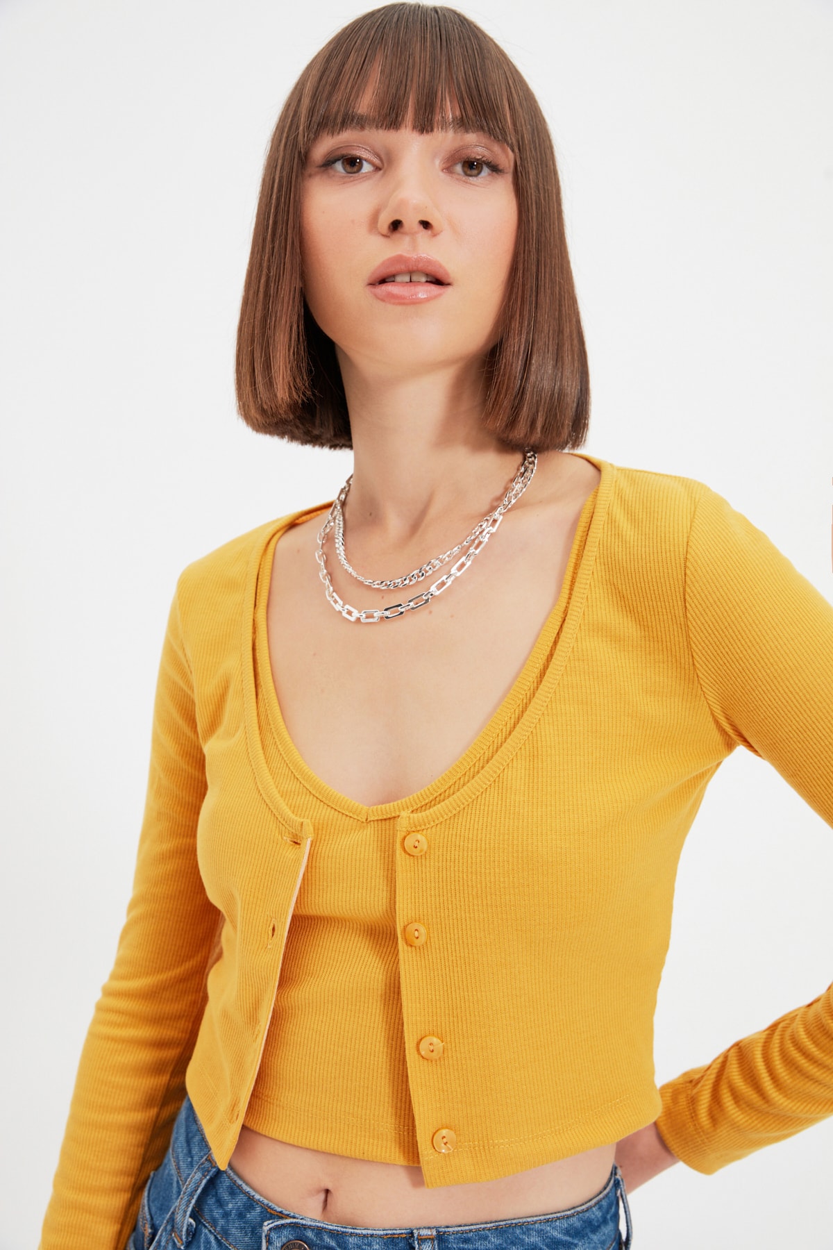 Trendyol Cardigan - Yellow - Crop